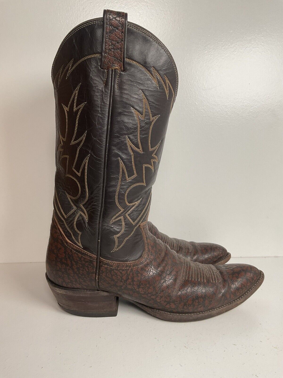 Vintage Tony Lama Exotic Caribou Leather Cowboy Boots 11 AA Black Label