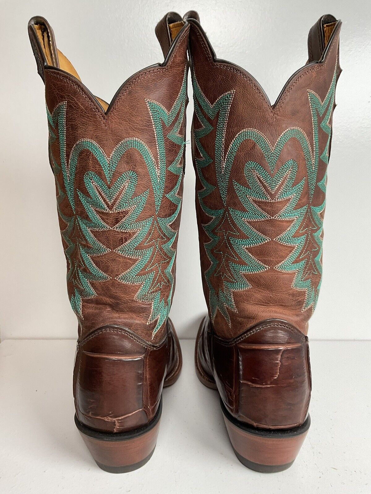 Justin Exotic Alligator Leather Cowgirl Boots 8 C Giant Bias Cut Square Toe