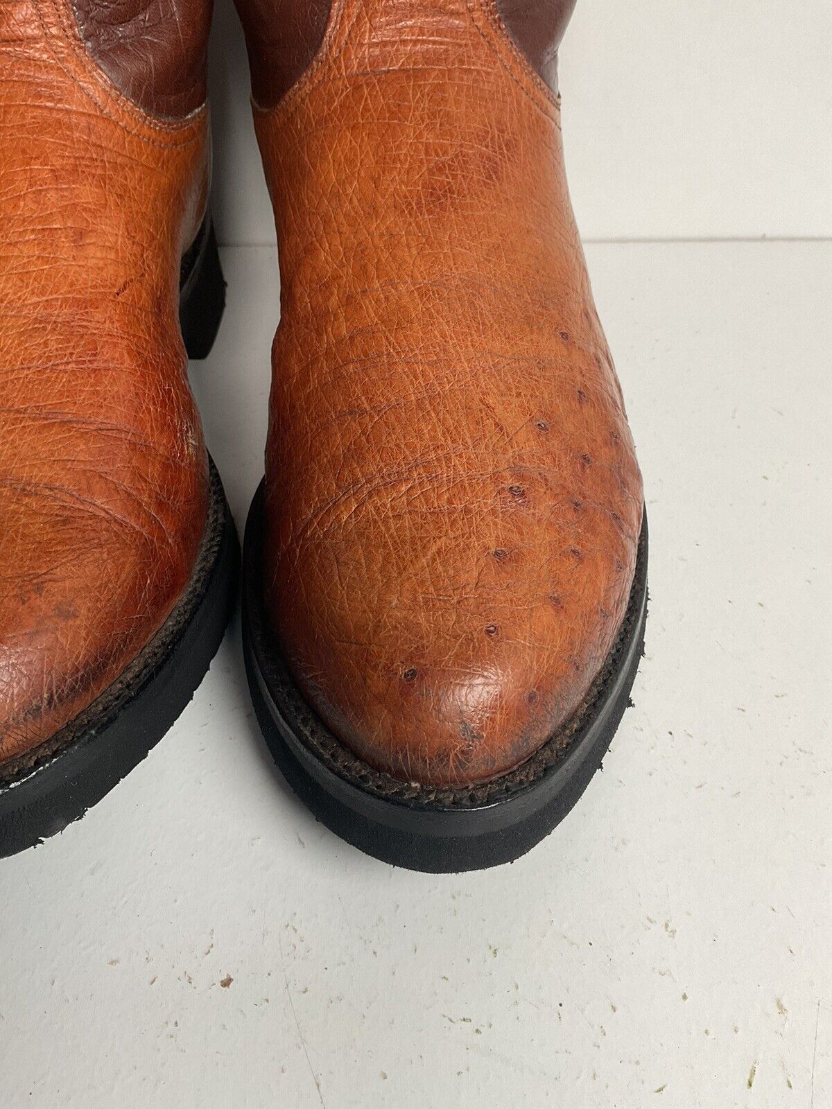 Vintage Lucchese Smooth Ostrich Roper Boots 9 D New Crepe Soles Exotic