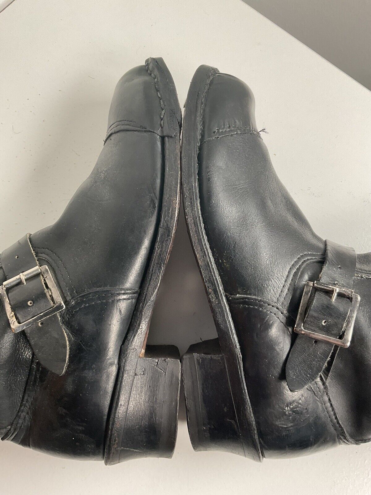 Vintage Sears 18” Tall Harness Engineer Boots 12 Black Leather Old Label 40s 50s