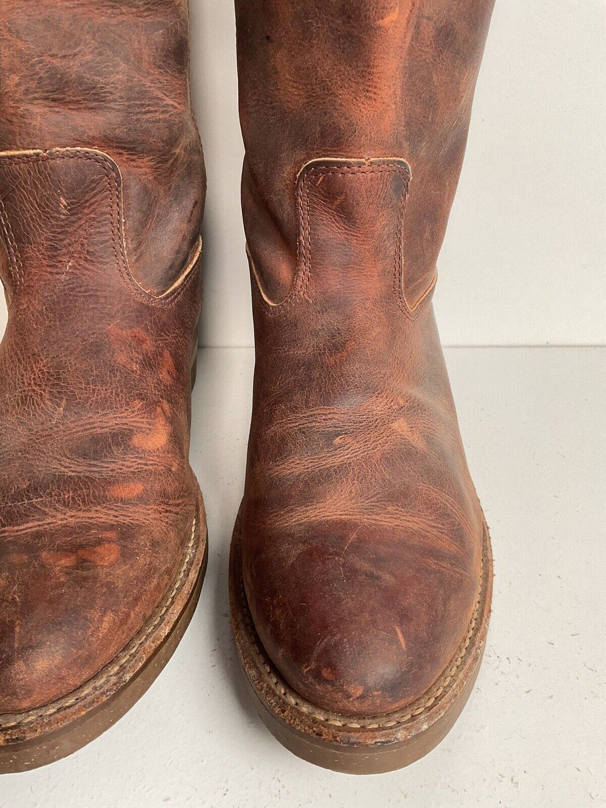 Vintage L. L. Bean Nail Seat Leather Work Boots 10.5 D Soft Toe Thick Hide