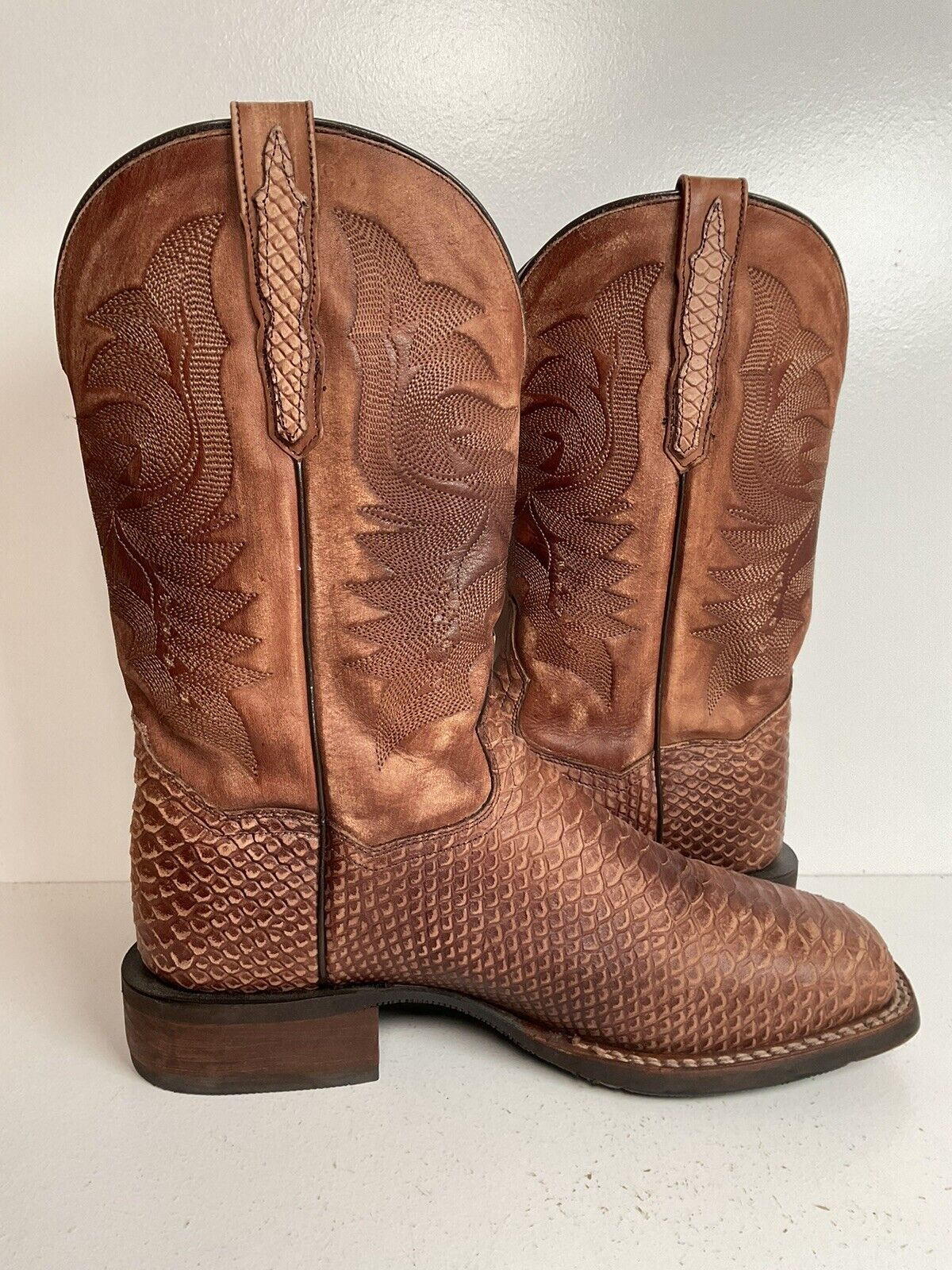 Dan Post Square Toe Python Snake Print Cowboy Boots 9.5 D DP4526