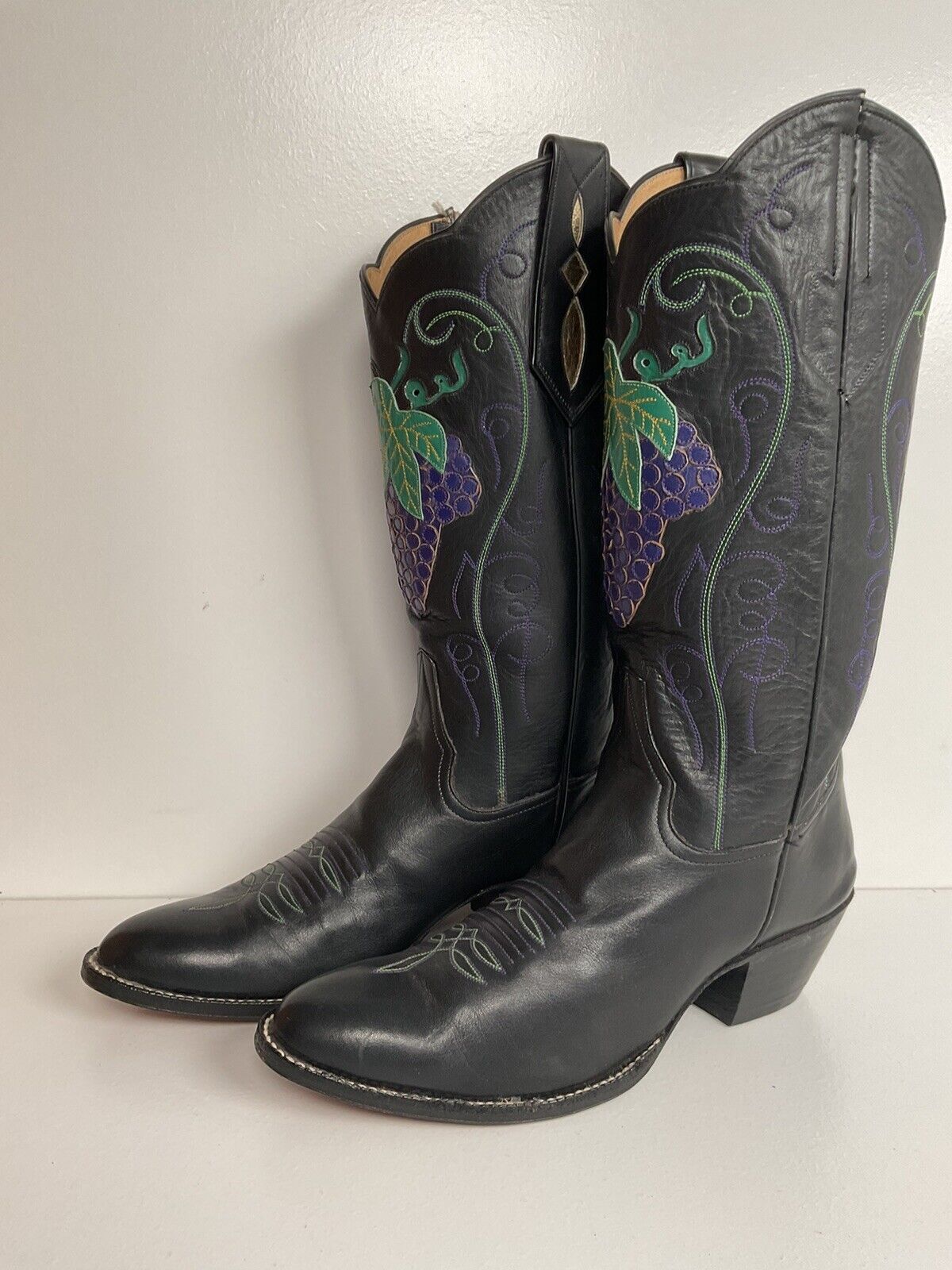 Vintage Rocky Carroll Custom Grape Vine Cowgirl Boots 6-6.5 Texas Americana