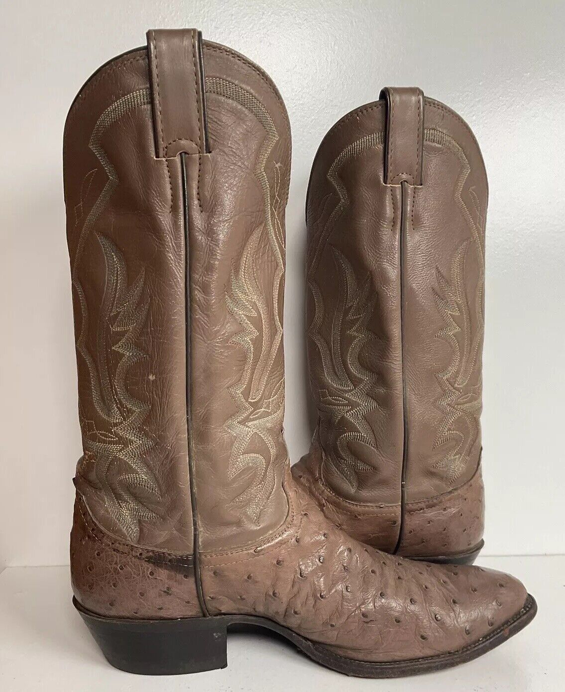 Justin Exotic Ostrich Quill Cowboy Boots 10 E USA Made Light Brown