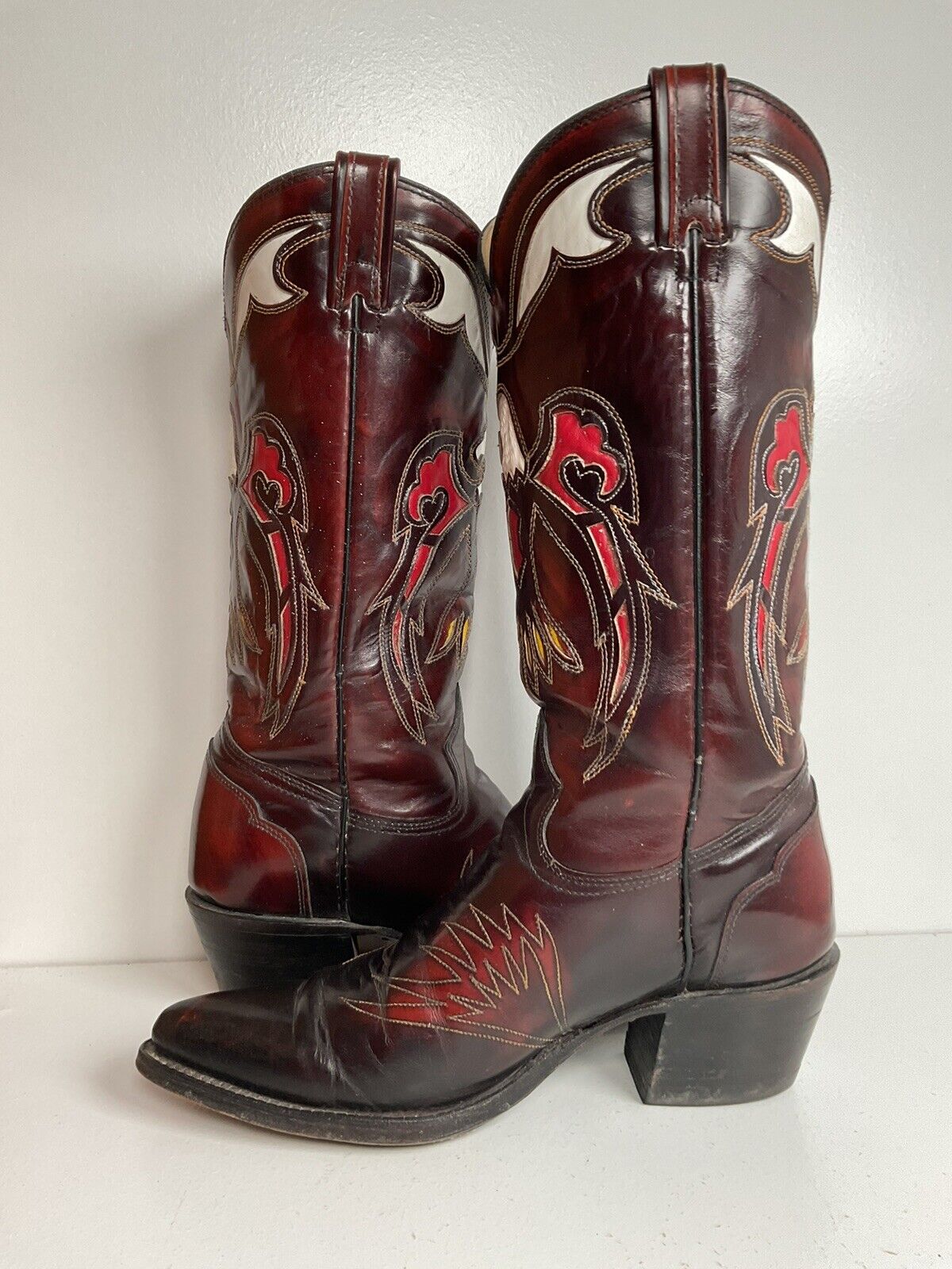 Texas Eagle Thunderbird Patent Leather Cowboy Boots 8 D Inlay Bicentennial