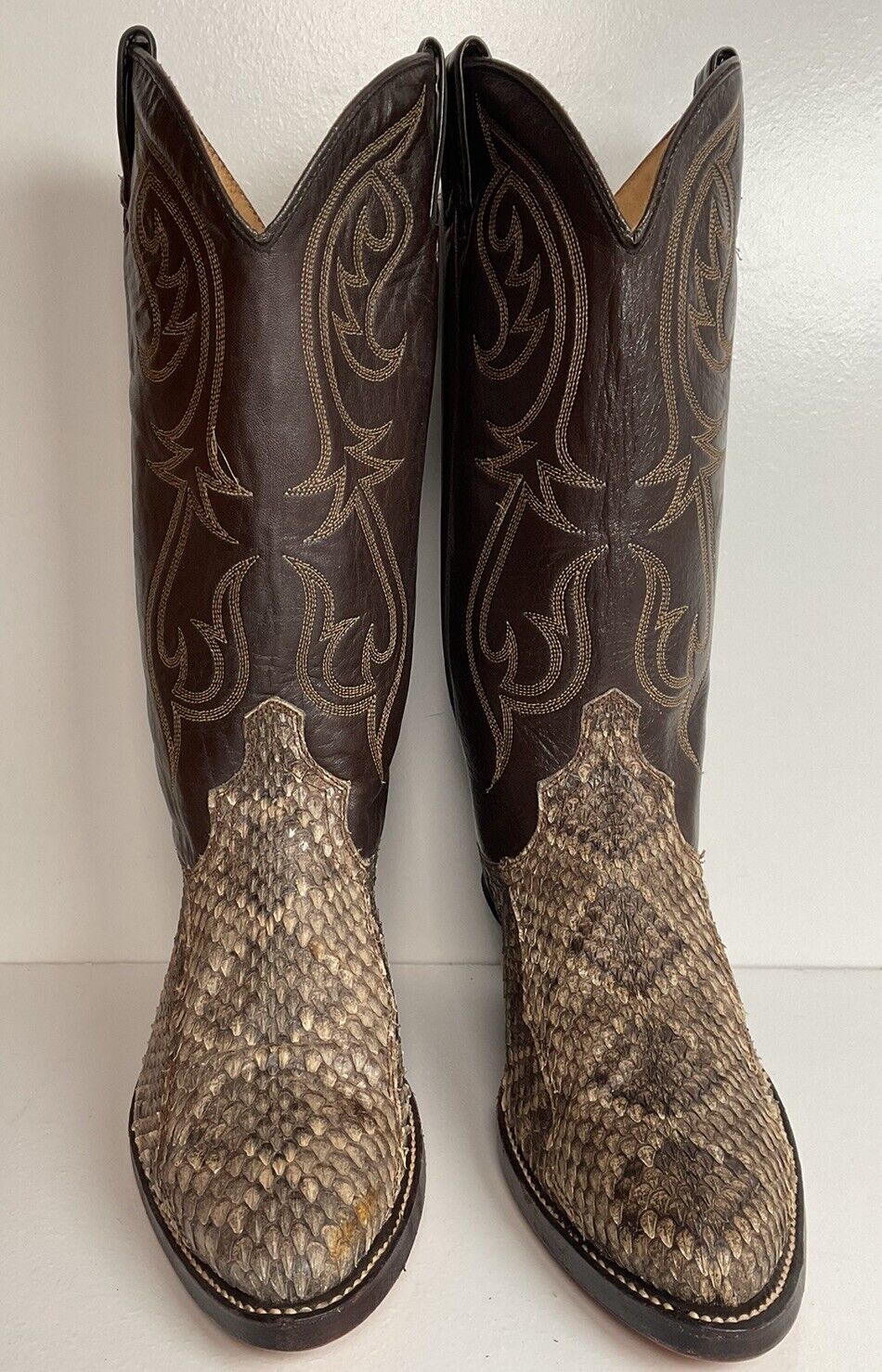 Vintage Dingo Acme Diamondback Rattlesnake Cowboy Boots 8 D USA Made Snakeskin