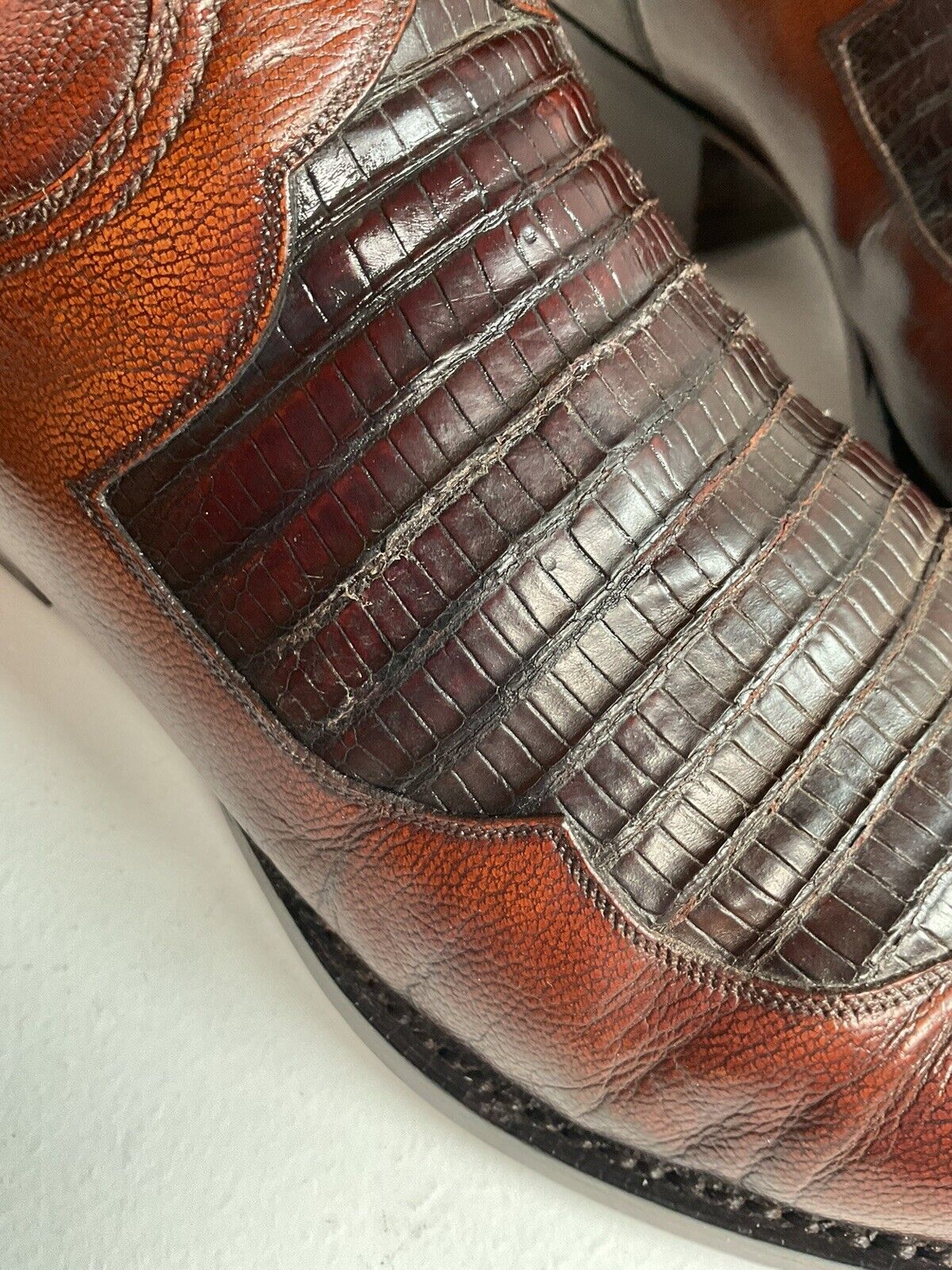 Vintage Lucchese Lizard Inlay Cowboy Boots 8.5 D USA Made New Soles