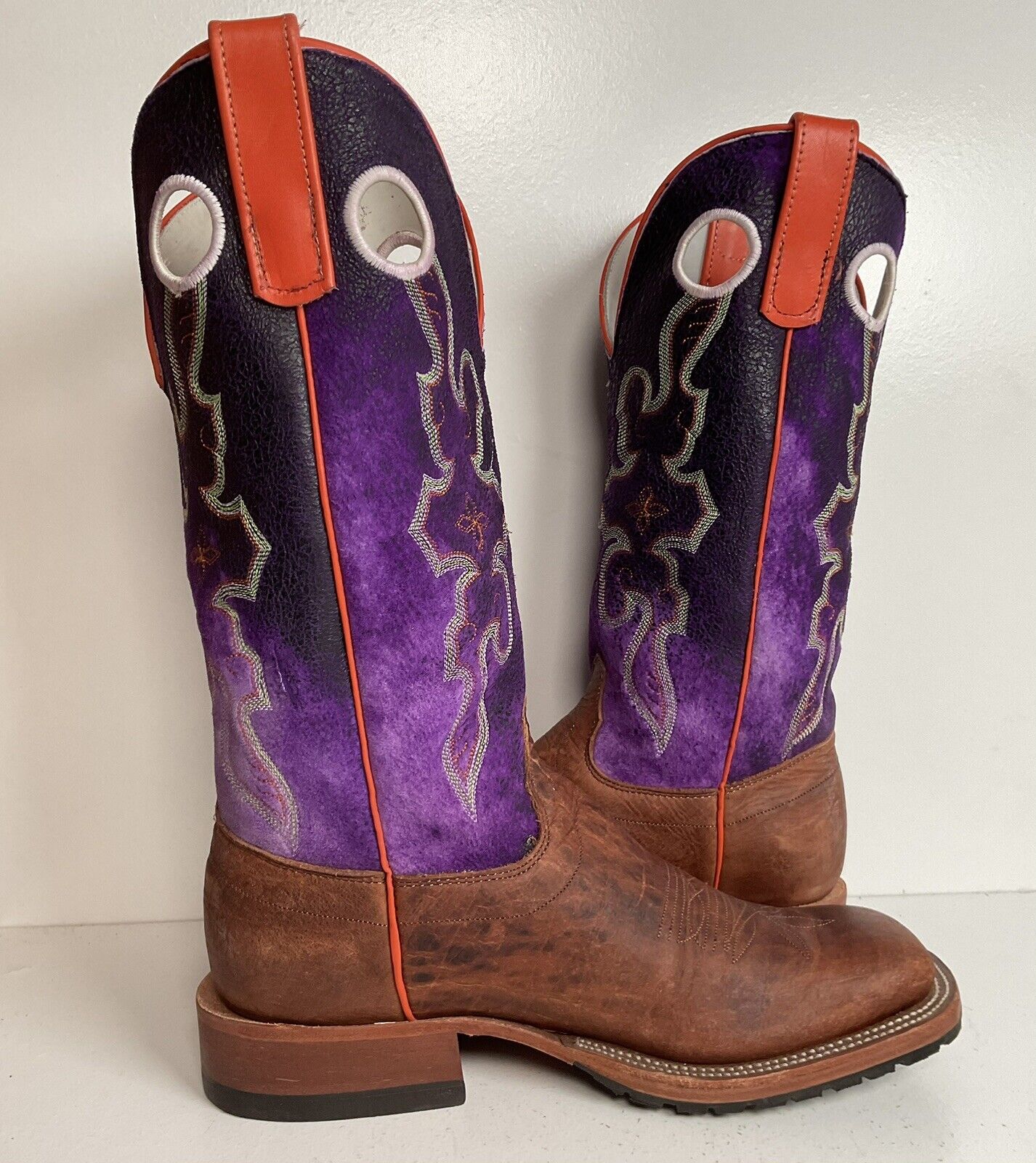 Olathe Custom Purple Buckaroo Cowboy Boots 8 D Punchy Distressed Crystal Suede