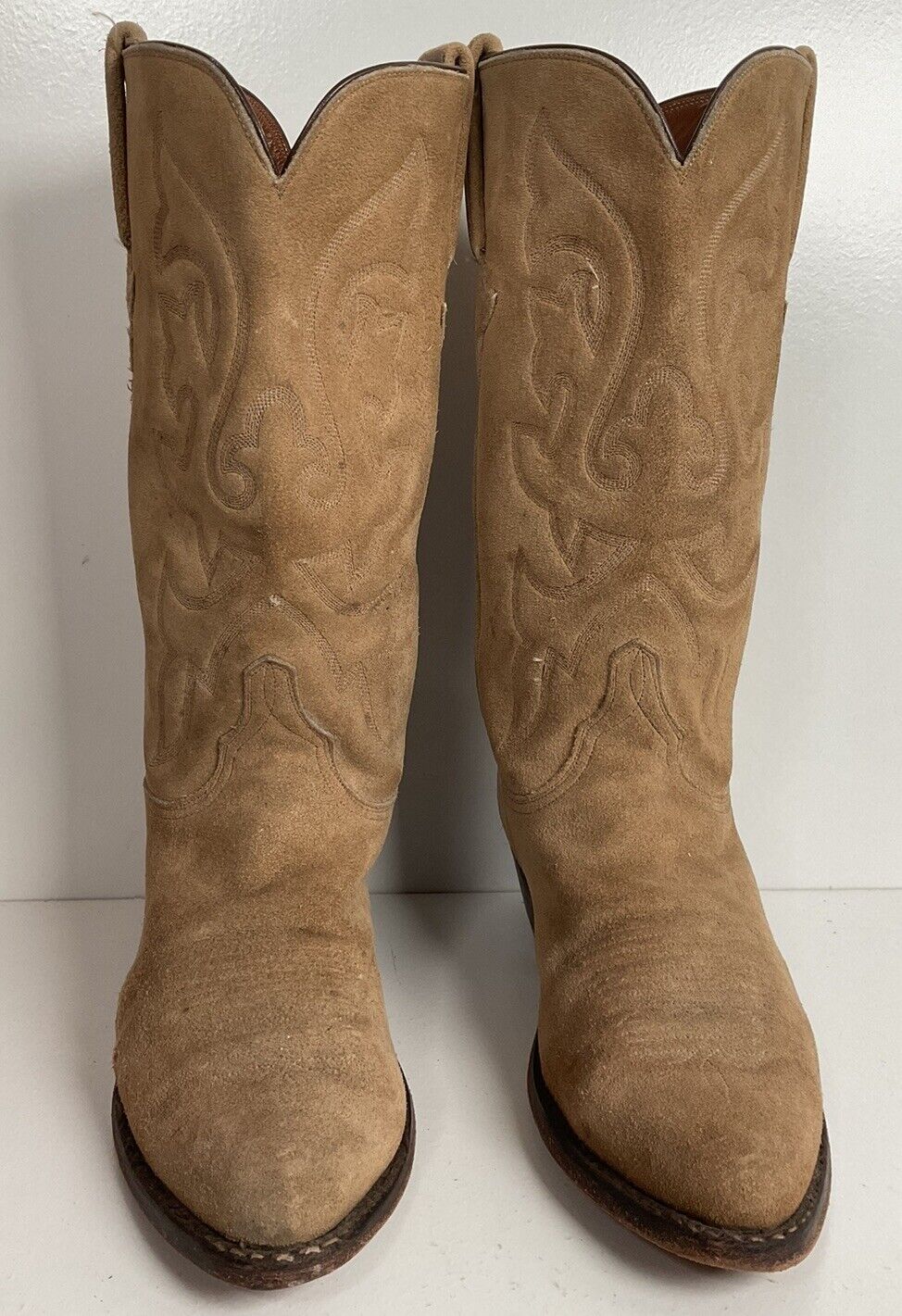 Vintage Lucchese Full Rough Out Suede Cowgirl Boots 8 B Billy Martin’s Custom