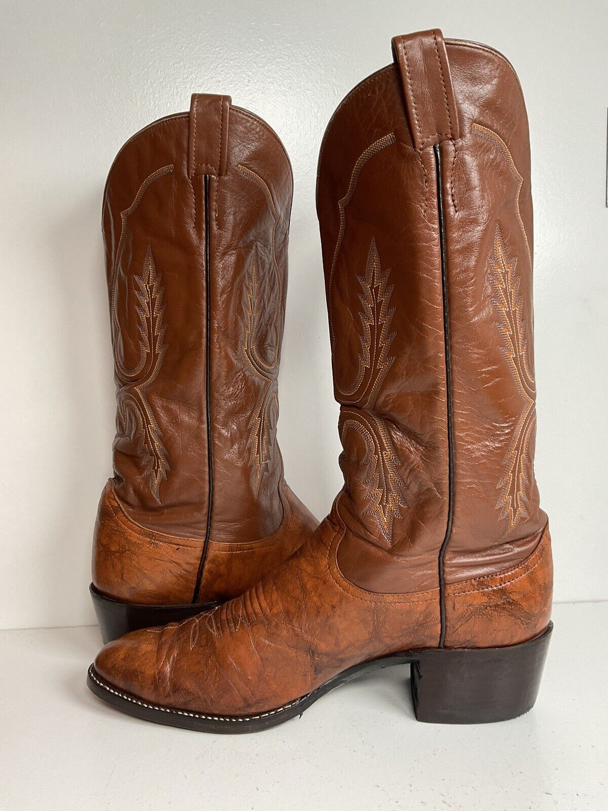 Vintage Larry Mahan Deerskin Cowboy Boots 11 D Marbled Leather New Half Soles