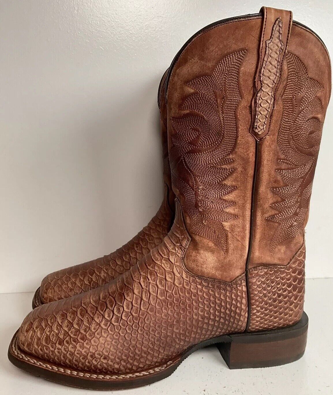 Dan Post Square Toe Python Snake Print Cowboy Boots 9.5 D DP4526