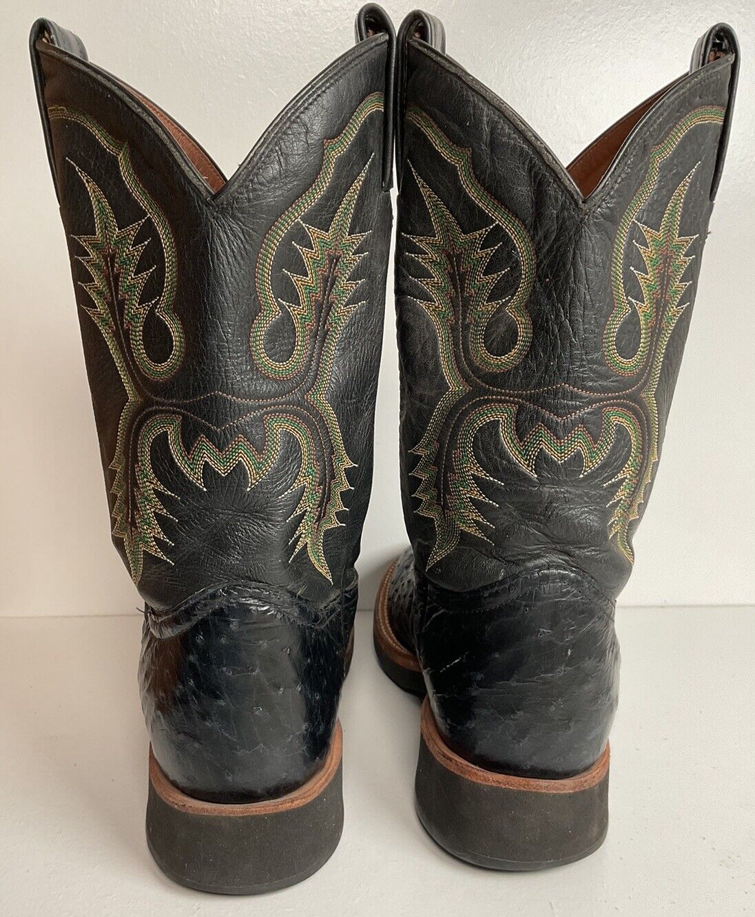 Tony Lama Ostrich Crepe Roper Boots 10 D Western Work Wear Black Exotic