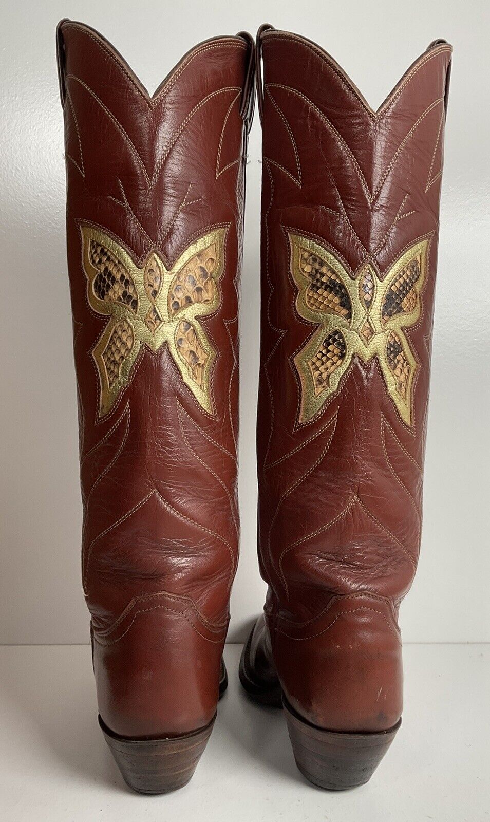 Vintage Justin Butterfly Snakeskin Inlay Cowgirl Boots 6 C Tall USA