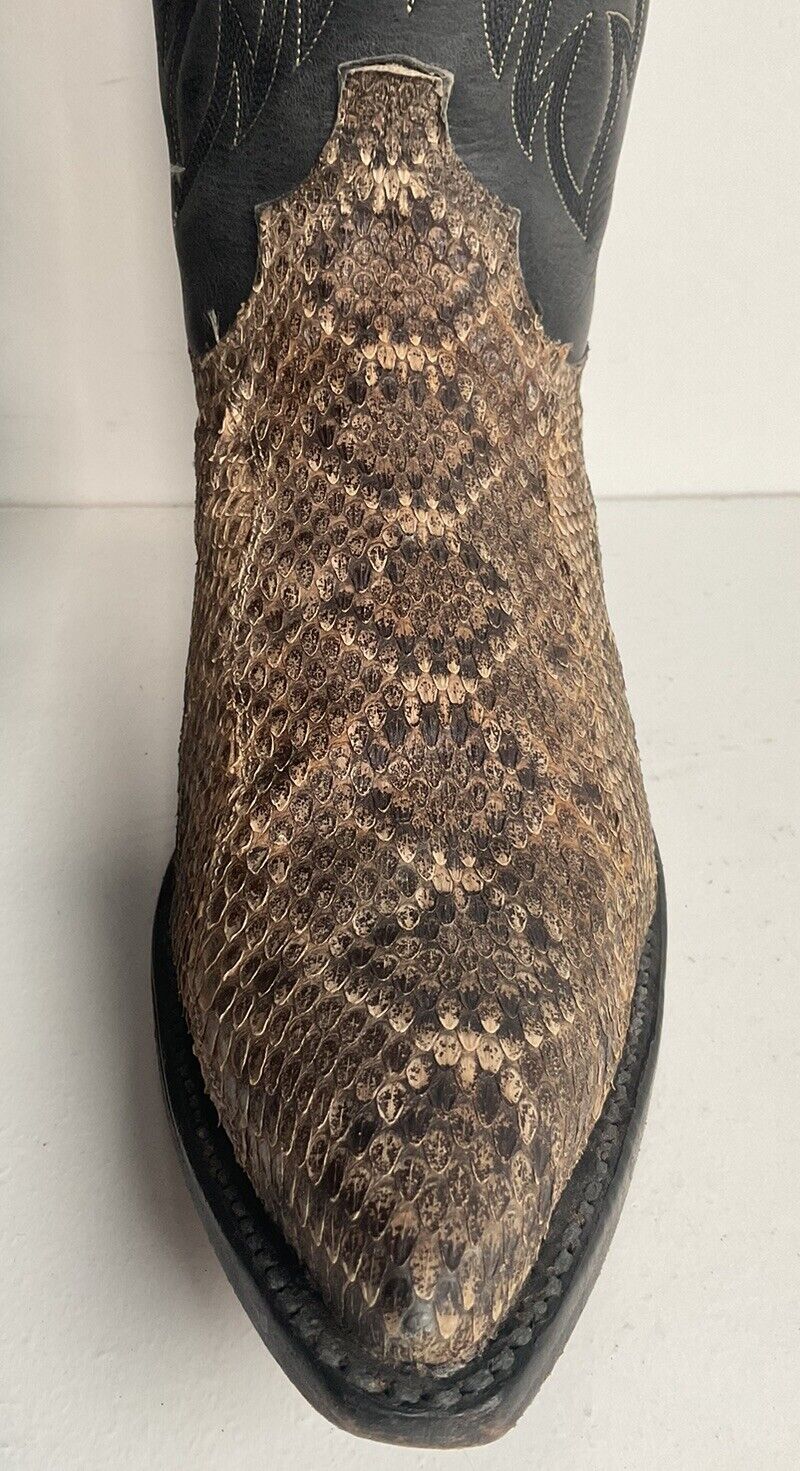 Code West For Dan Post Diamondback Rattlesnake Cowboy Boots 11 M Snip Toe