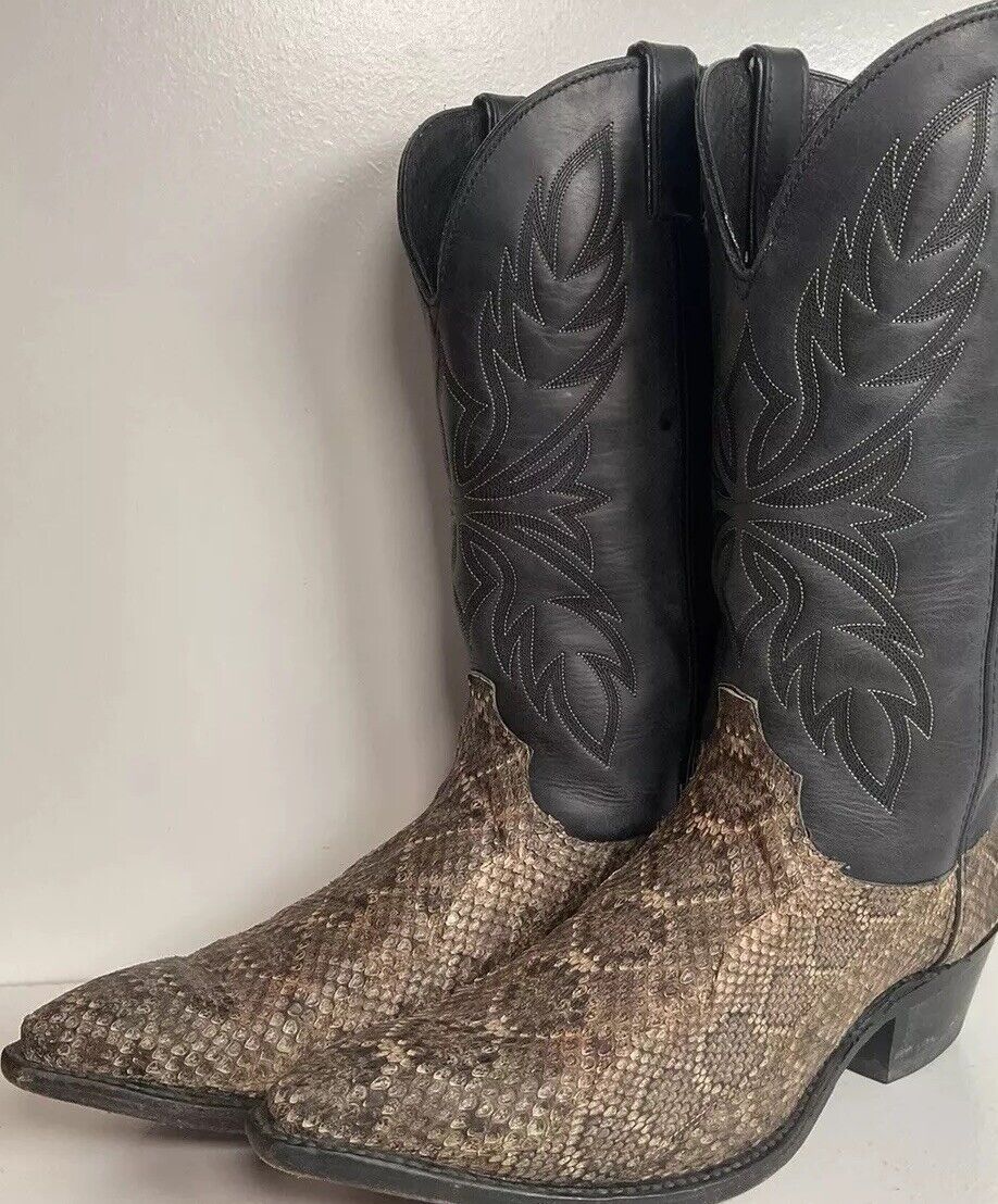 Code West For Dan Post Diamondback Rattlesnake Cowboy Boots 11 M Snip Toe