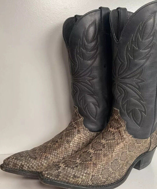 Code West For Dan Post Diamondback Rattlesnake Cowboy Boots 11 M Snip Toe