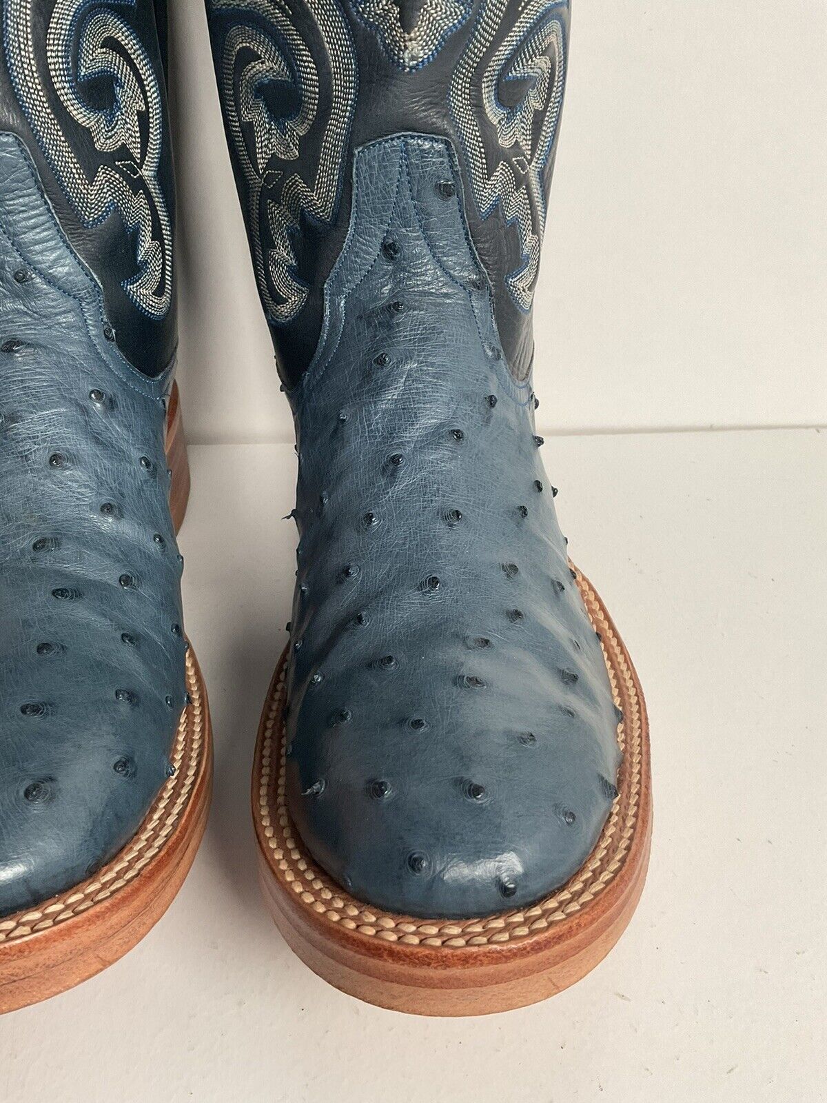 Rios of Mercedes Denim Blue Ostrich Quill Cowgirl Boots 7 C Roper Exotic