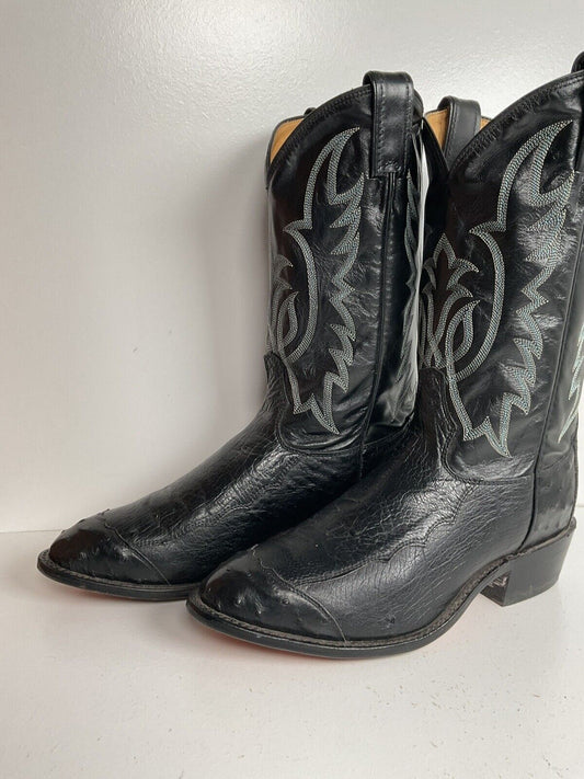 Tony Lama Smooth, Pin Quill Ostrich Cowboy Boots 8.5 EE Wingtip Exotic USA