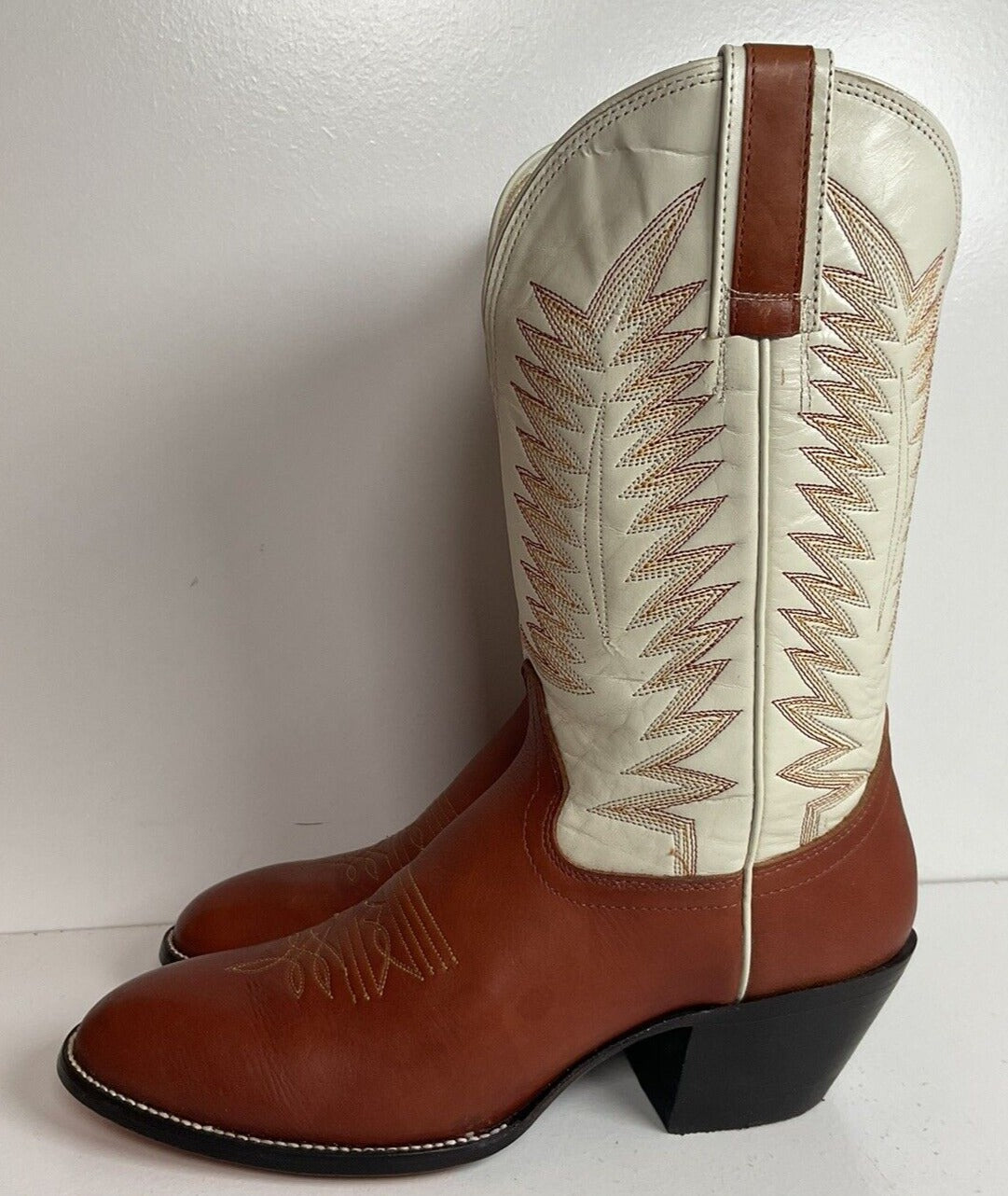 Hondo Calfskin Leather Cowgirl Boots 10 B White Upper