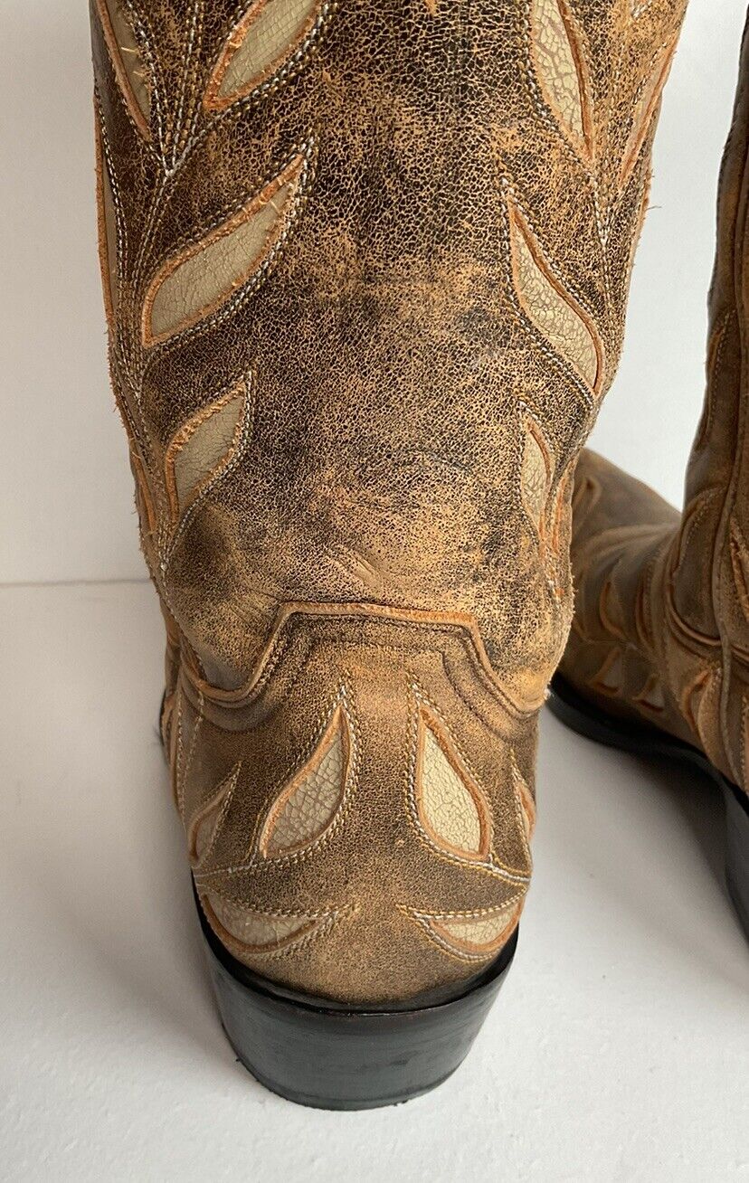 Old Gringo Cowgirl Boots 7 B Tooled Leaf Inlay New Half Soles