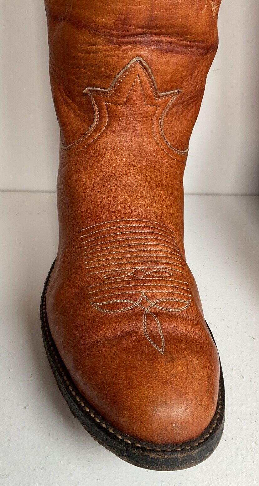 Vintage Tony Lama 18” Buckaroo Cowboy Boots 11 D Cavalry Style Longhorn Stitch