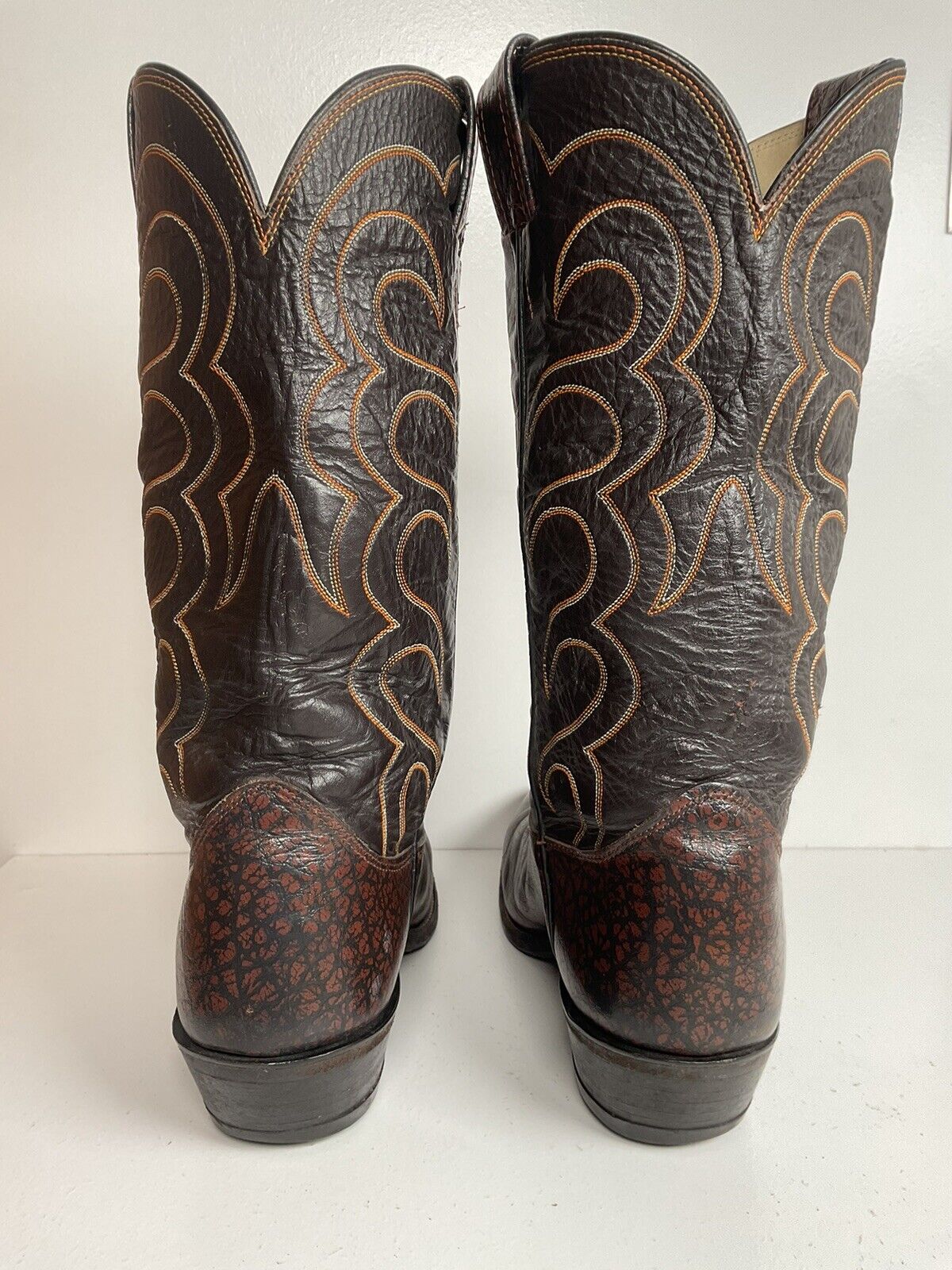 Vintage Olathe Exotic Caribou Leather Cowboy Boots 10.5 B USA Made