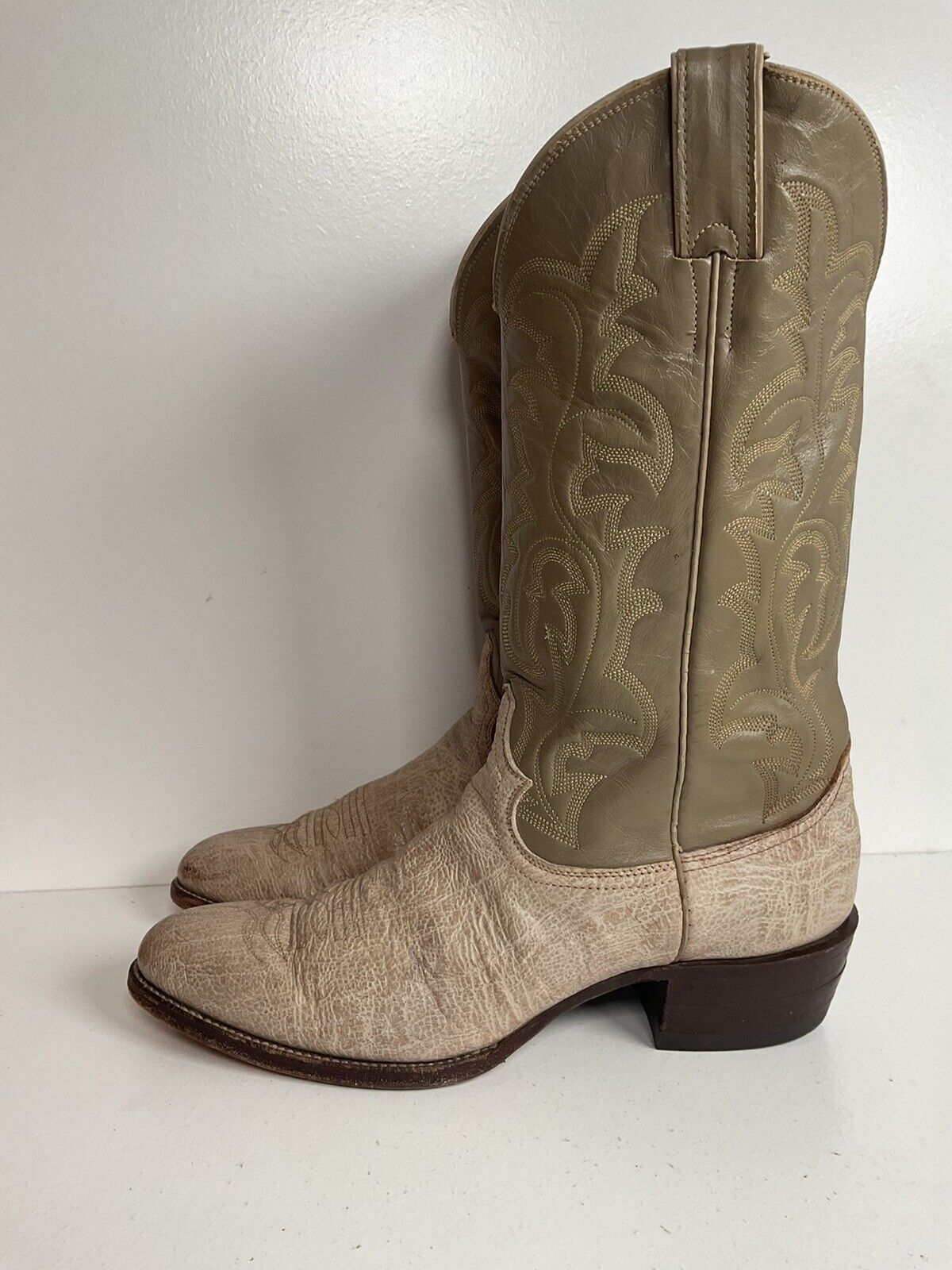 Vintage Justin Old White Label Cowboy Boots 9.5 D Antelope