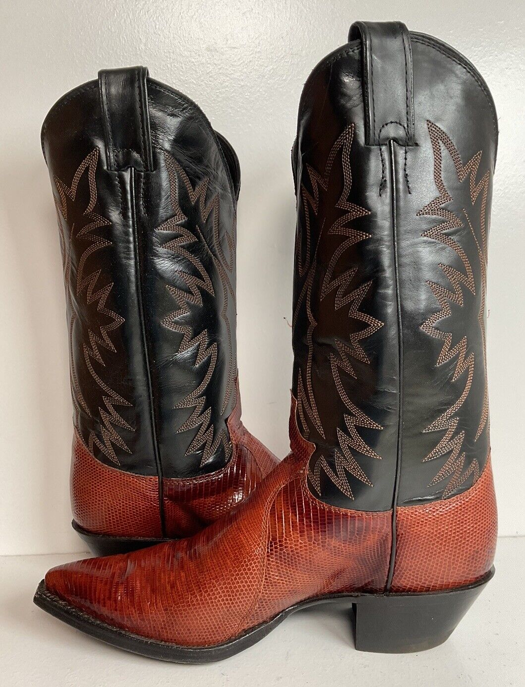 Justin Women’s Snip Toe Lizard Cowgirl Boots 9 B USA Made