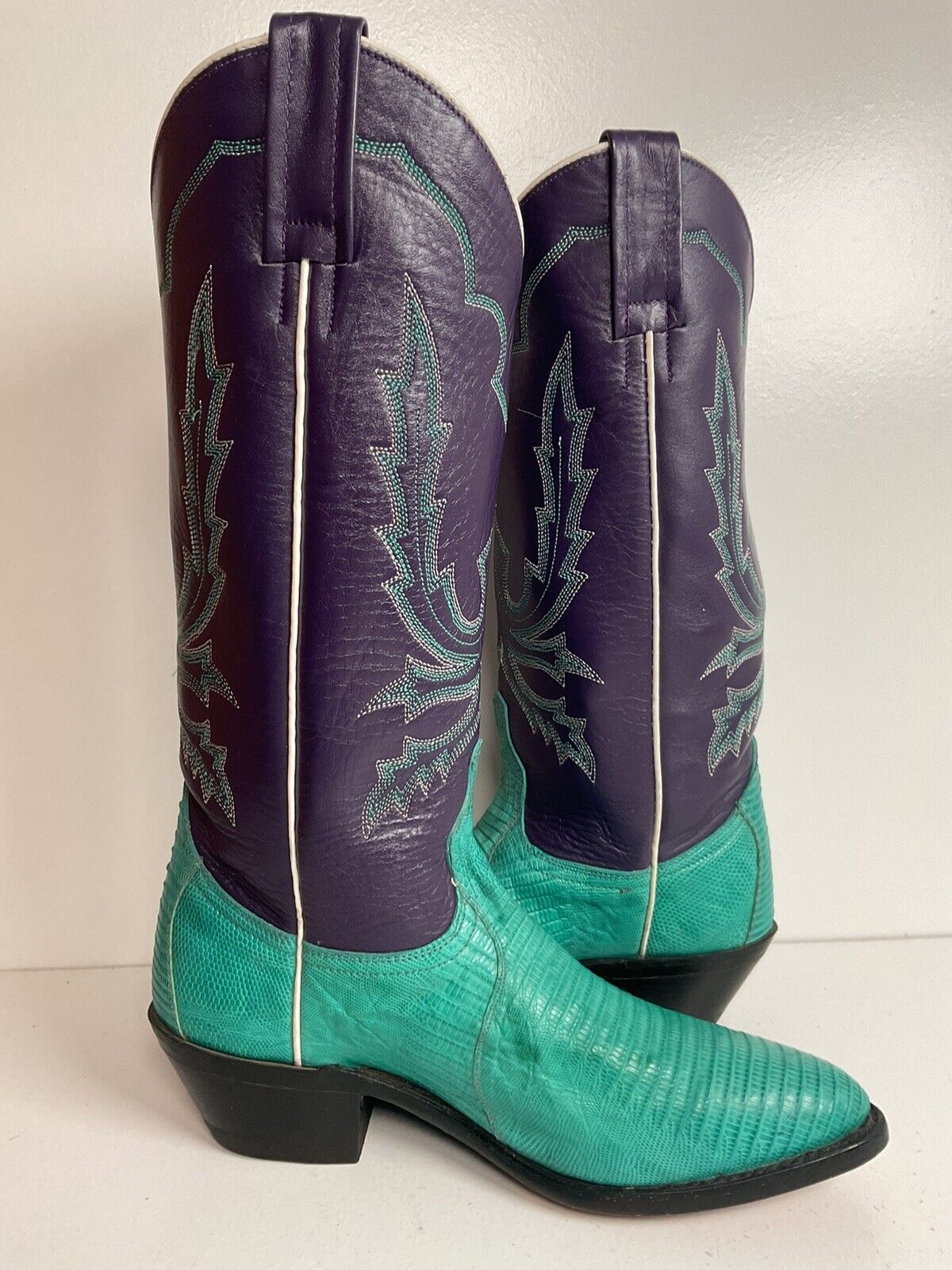 Dan Post Turquoise Cowgirl Boots 6 M Teju Lizard Vamp