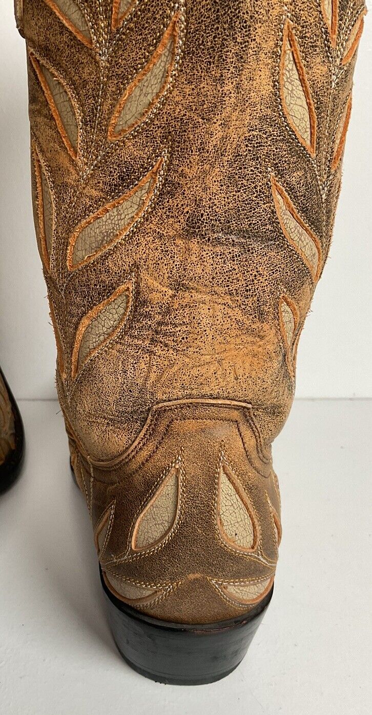 Old Gringo Cowgirl Boots 7 B Tooled Leaf Inlay New Half Soles