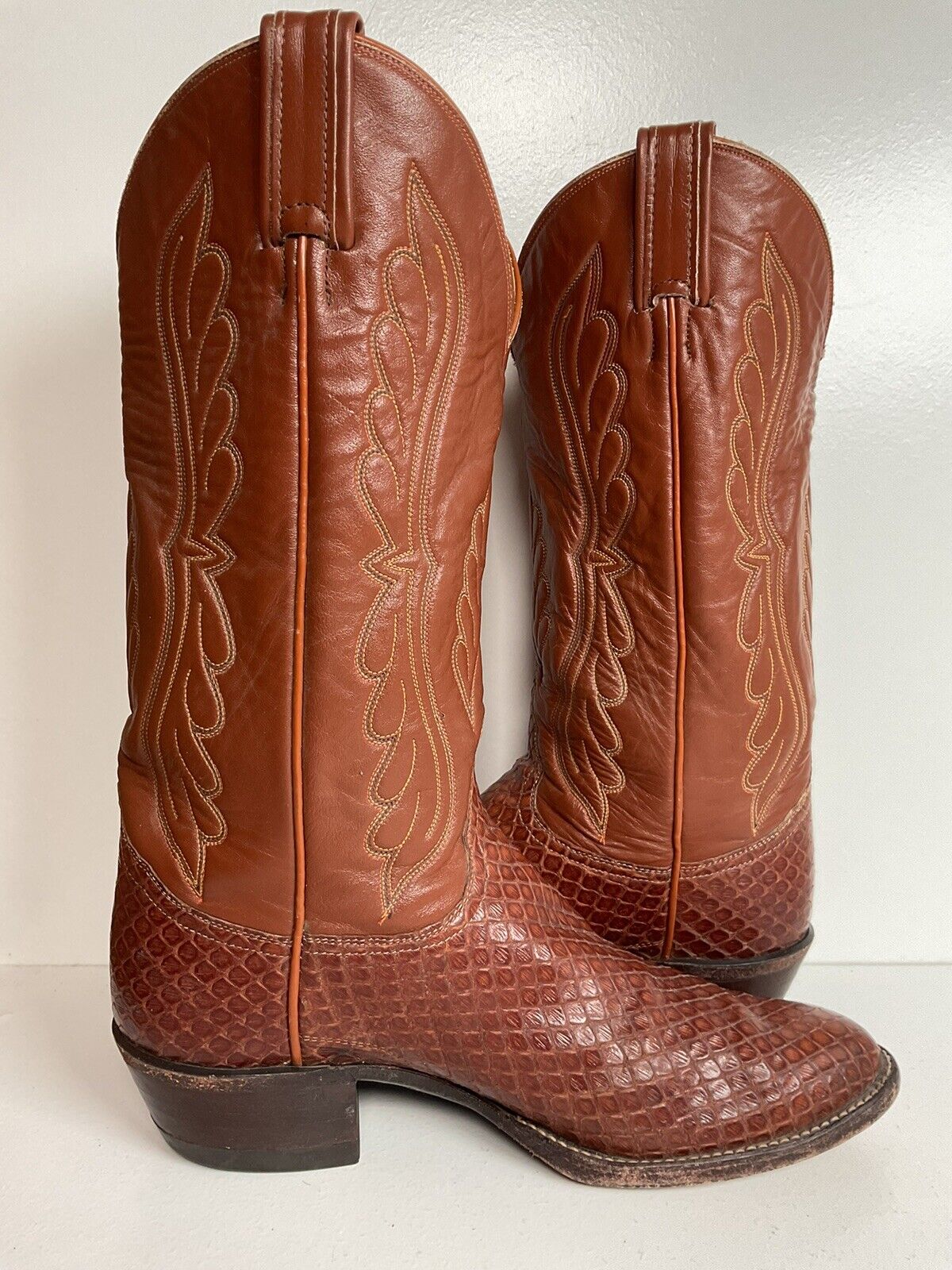 Vintage Tony Lama Exotic Anaconda Snakeskin Cowboy Boots 8 D Black Label