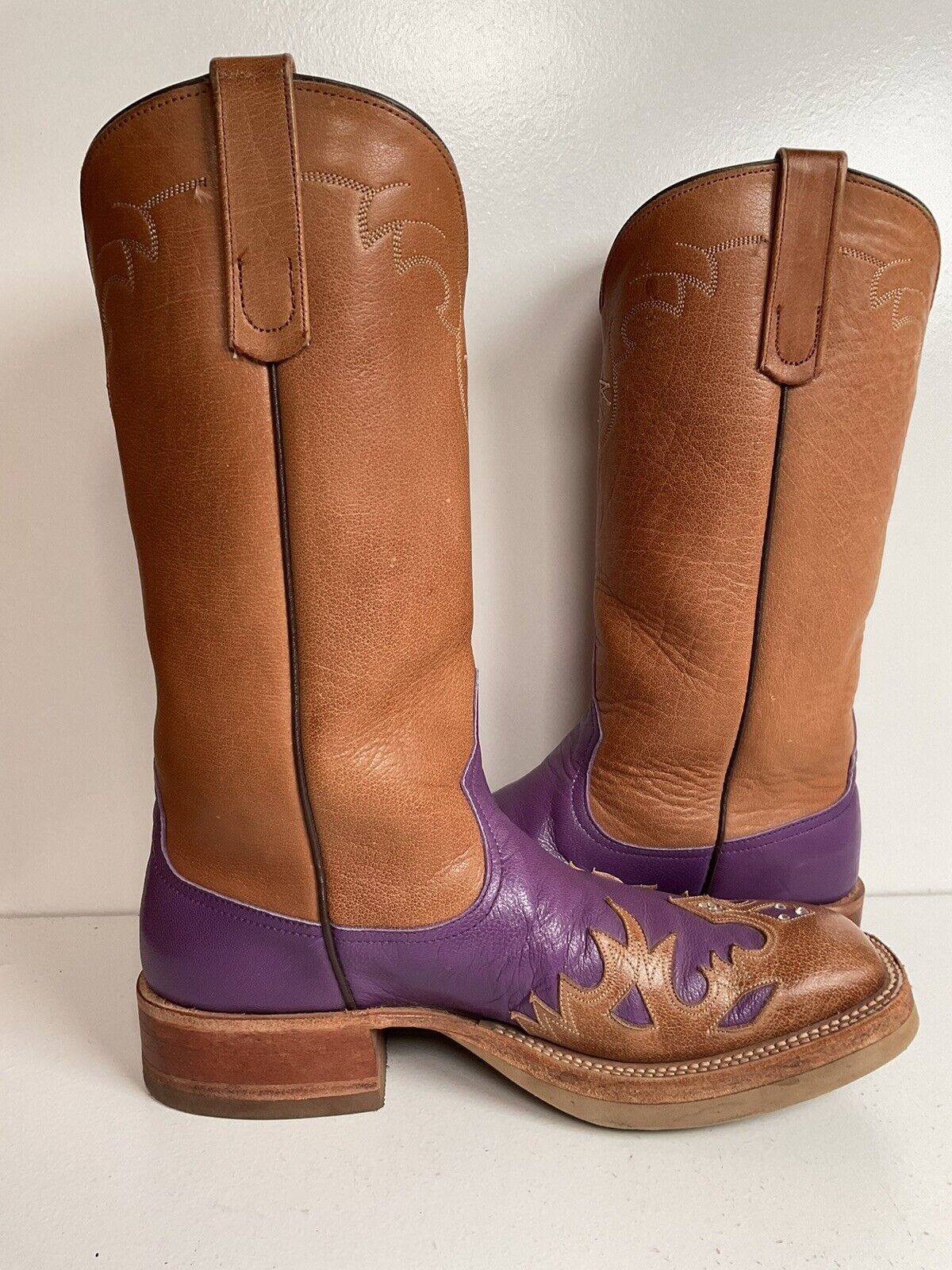 Anderson Bean Custom Purple Crepe Cowgirl Boots 7 B Tooled Wingtip Overlay