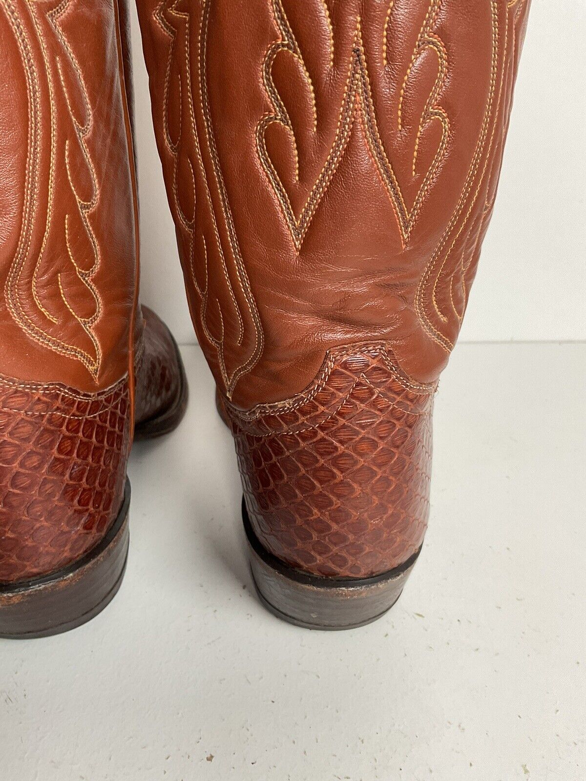 Vintage Tony Lama Exotic Anaconda Snakeskin Cowboy Boots 8 D Black Label