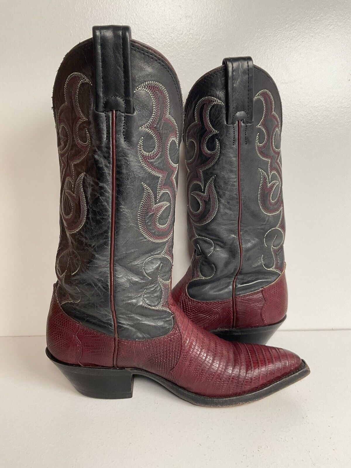 Vintage Nocona Plum Leather Cowgirl Boots 4 B Lizard Vamp