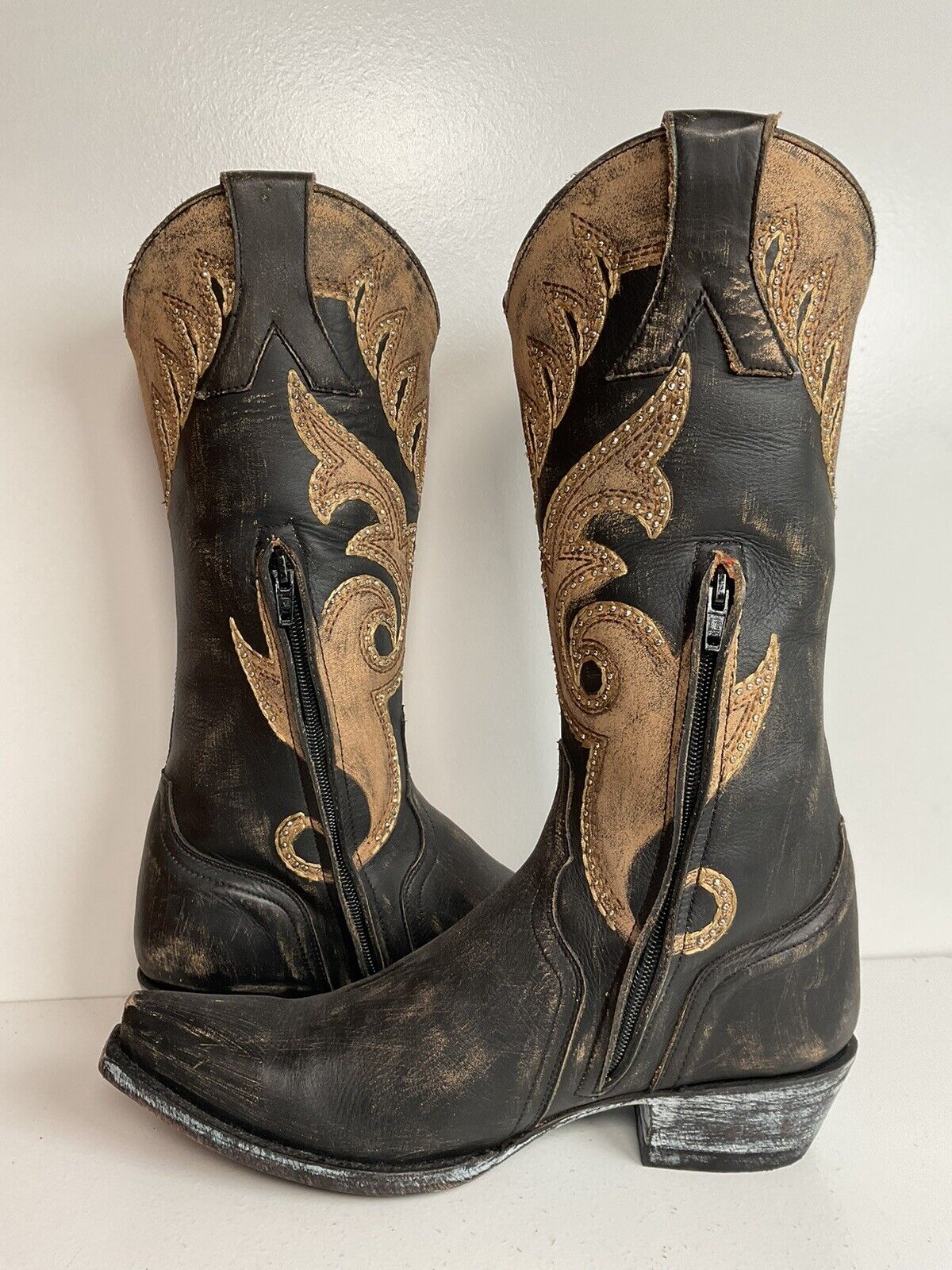 Old Gringo Western Zipper Boots 8 B Cowgirl Tooled Overlay