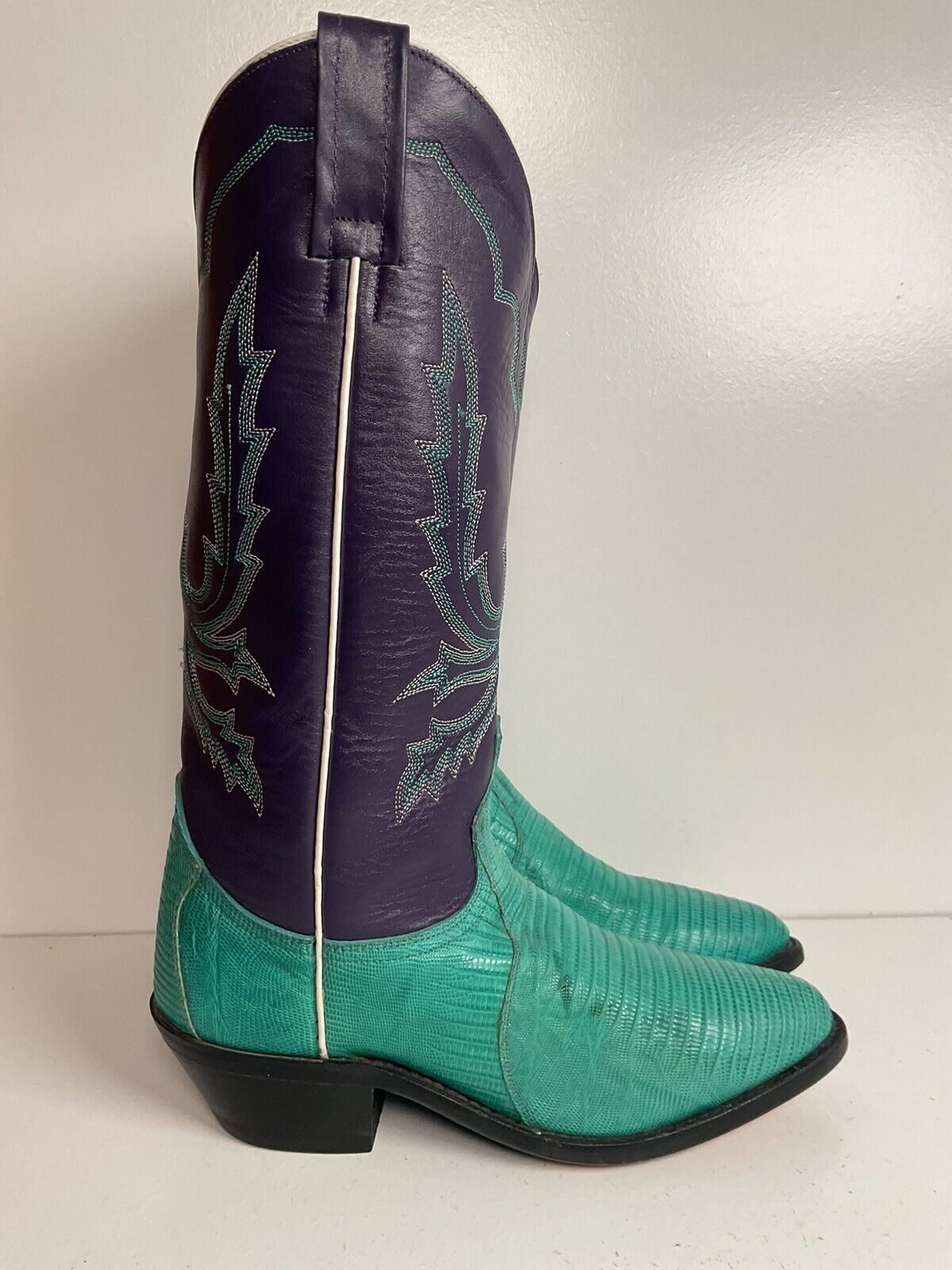 Dan Post Turquoise Cowgirl Boots 6 M Teju Lizard Vamp