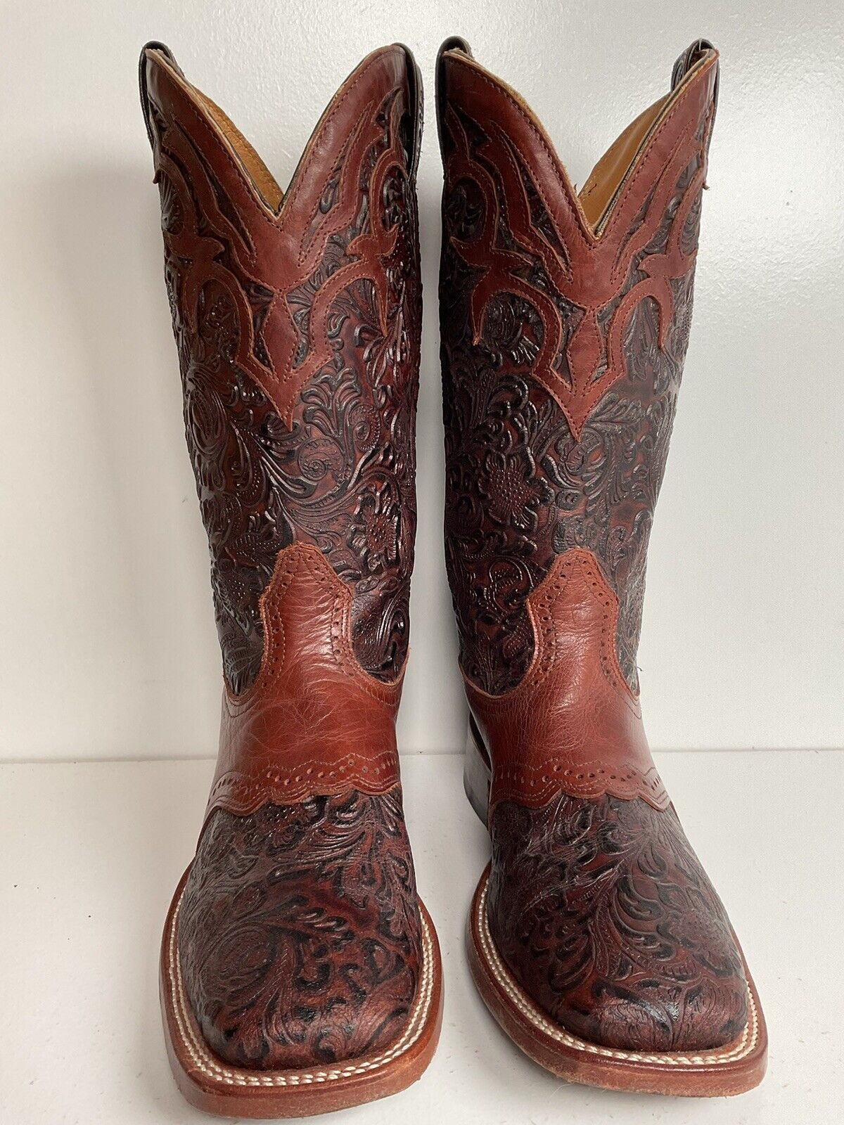 Boulet Hand Tooled Cowgirl Boots 9.5 C Square Toe