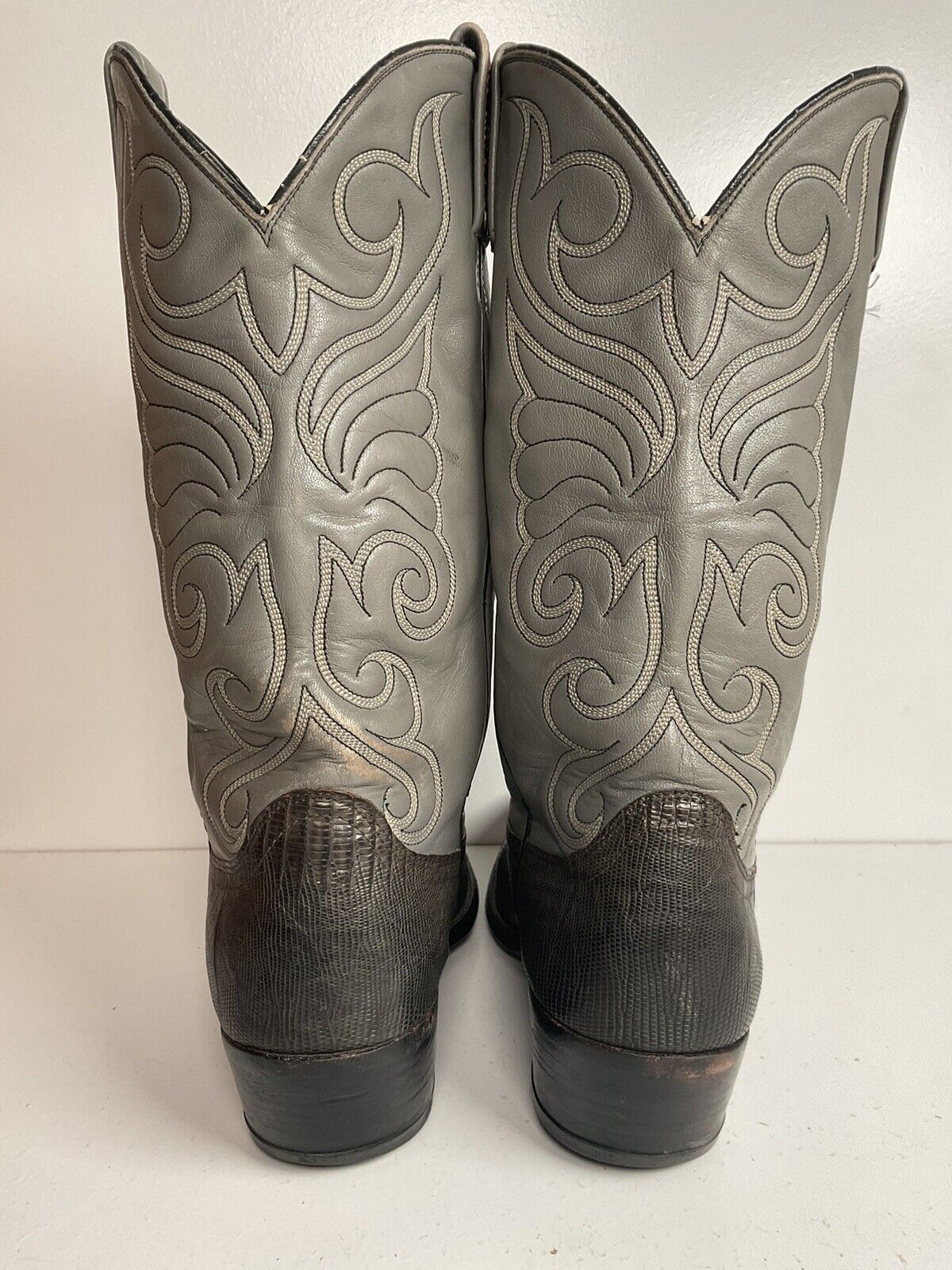 Vintage Dan Post Charcoal Grey Teju Lizard Cowboy Boots 10 D Old Label