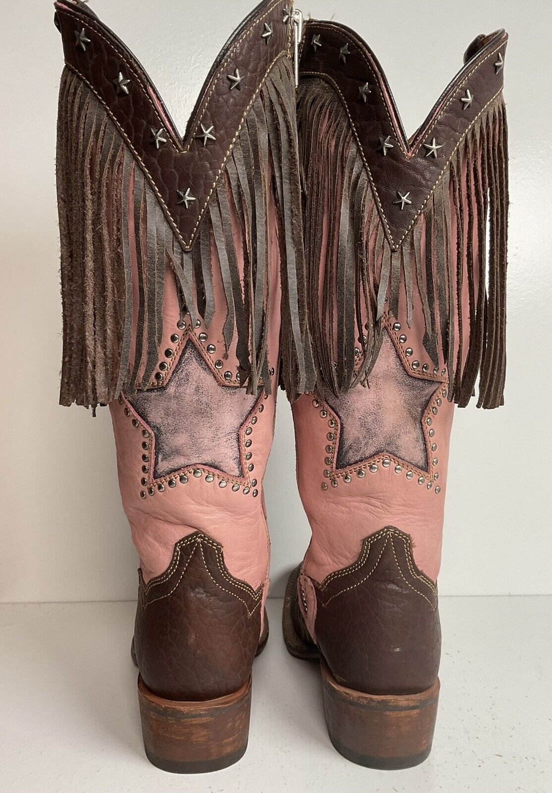 Dan Post 16” Fringe Cowgirl Boots 7.5 M Square Toe Star Inlay