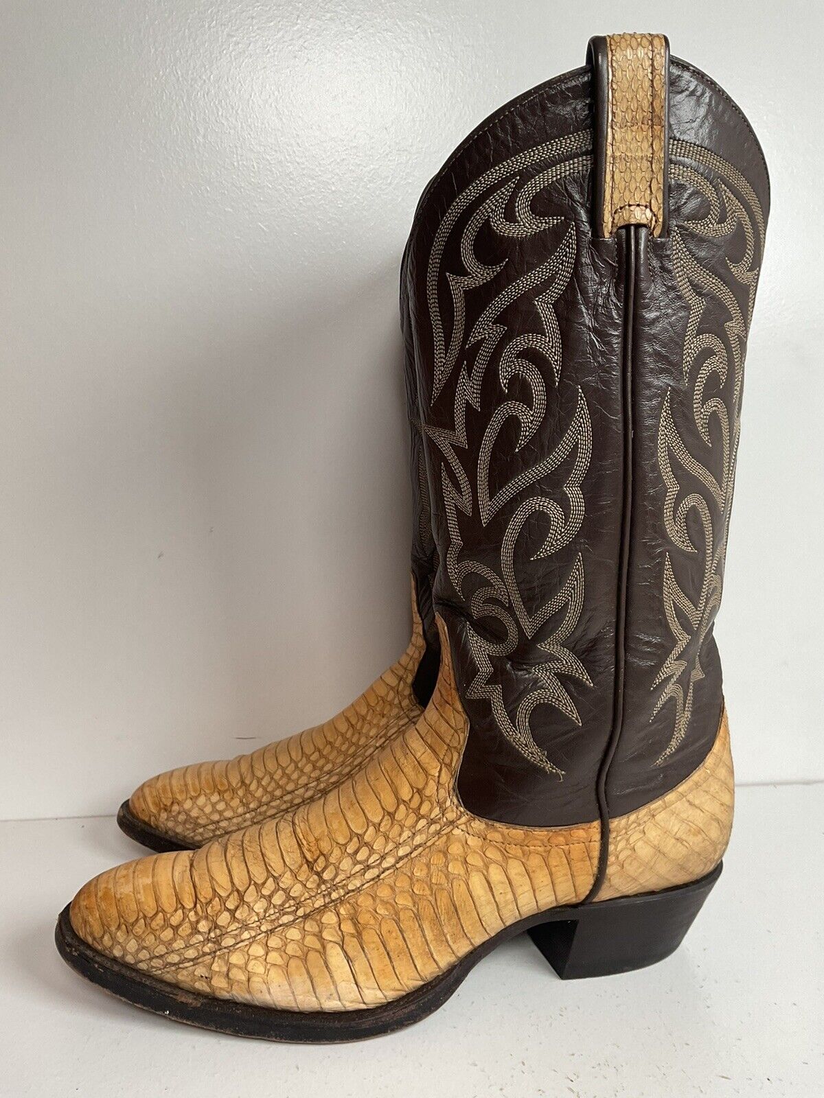 Vintage Larry Mahan King Cobra Snakeskin Cowboy Boots 9 D