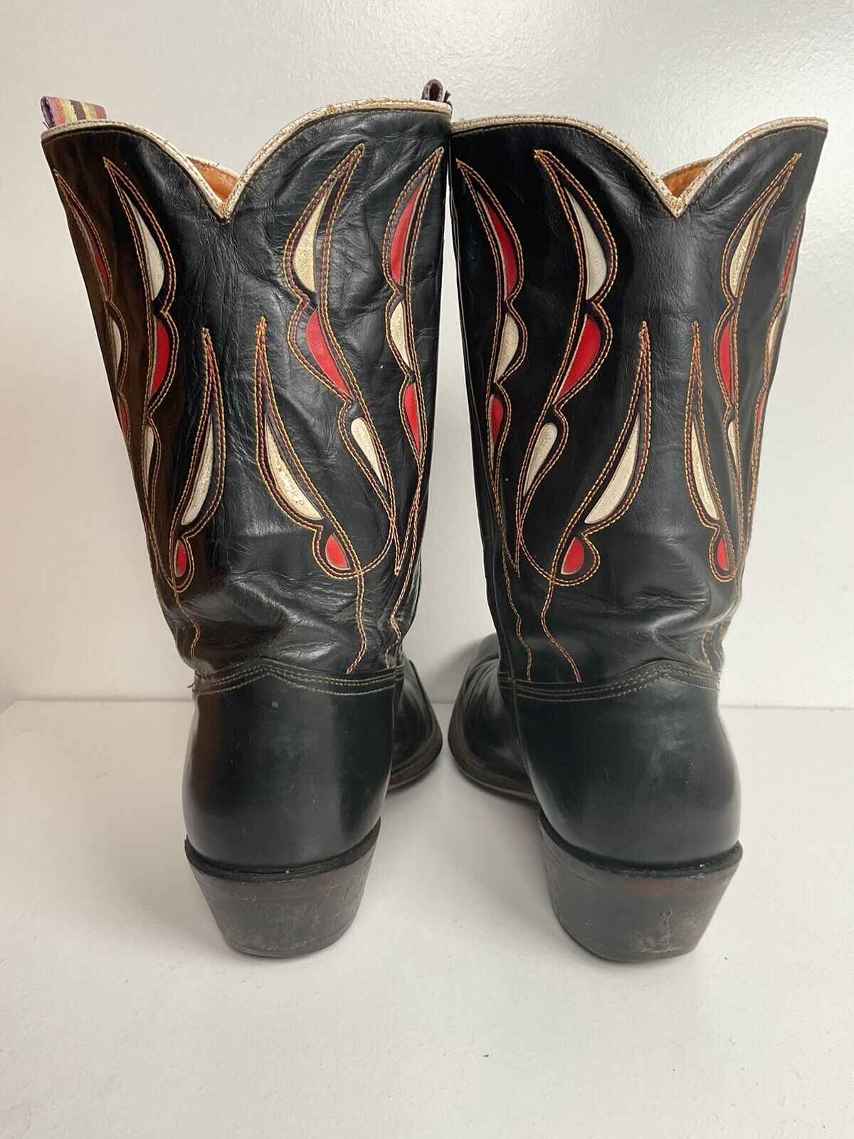 Vintage Tooled Inlay Cowboy Boots 9 D 1950s Pee Wee USA Made