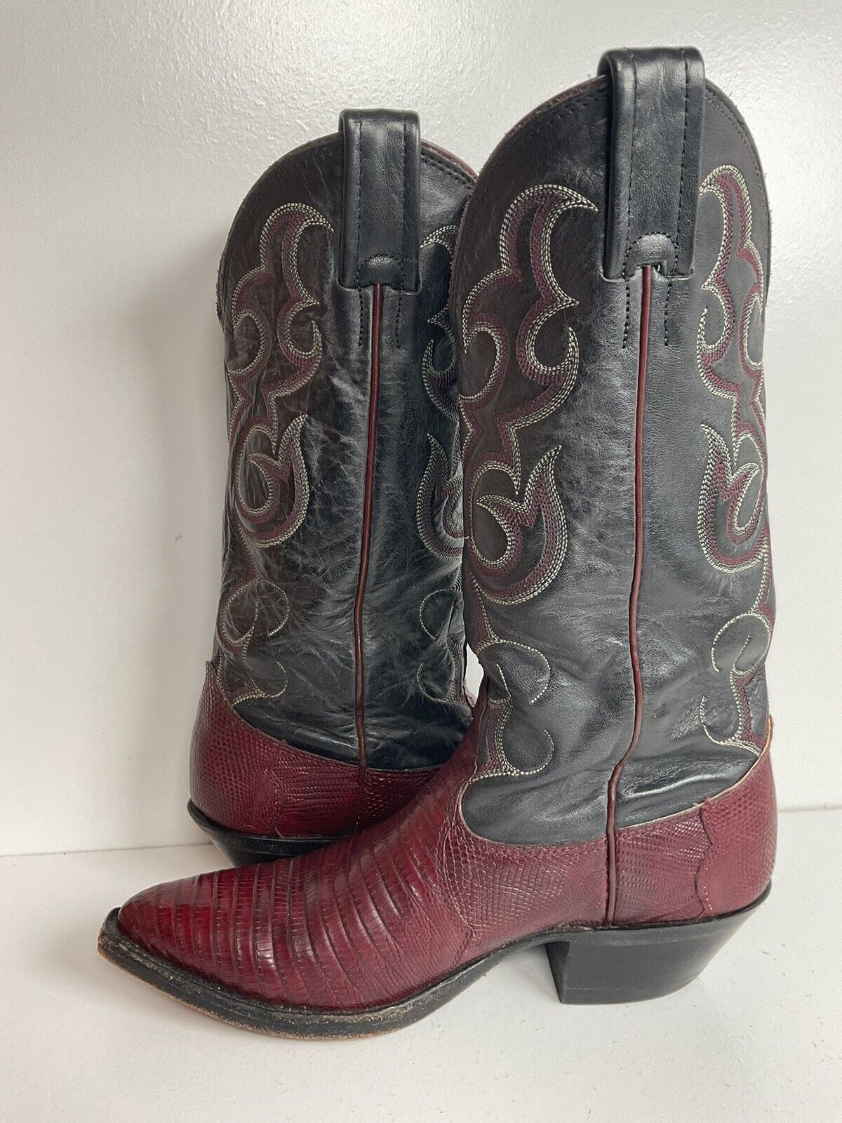 Vintage Nocona Plum Leather Cowgirl Boots 4 B Lizard Vamp