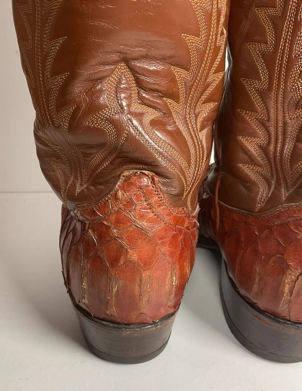 Vintage Tony Lama Back Cut Python Cowboy Boots 10.5 D Snakeskin Black Label