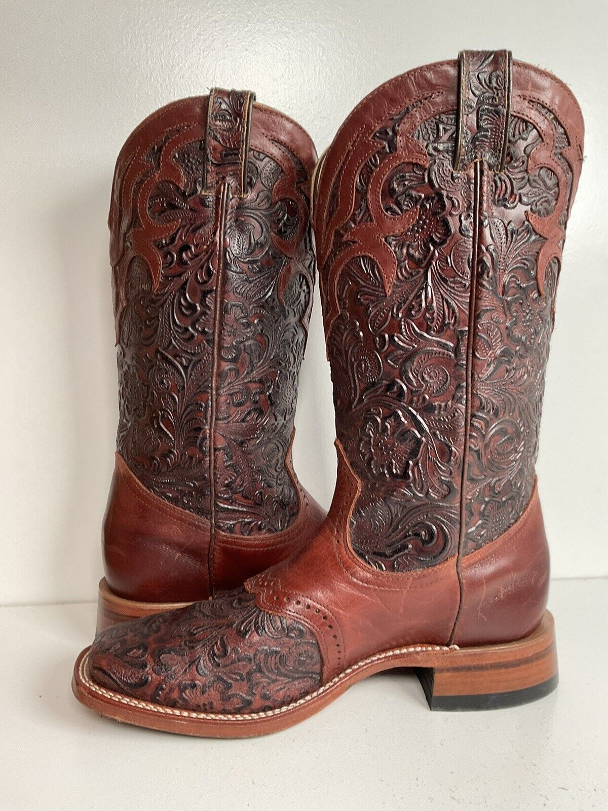 Boulet Hand Tooled Cowgirl Boots 9.5 C Square Toe