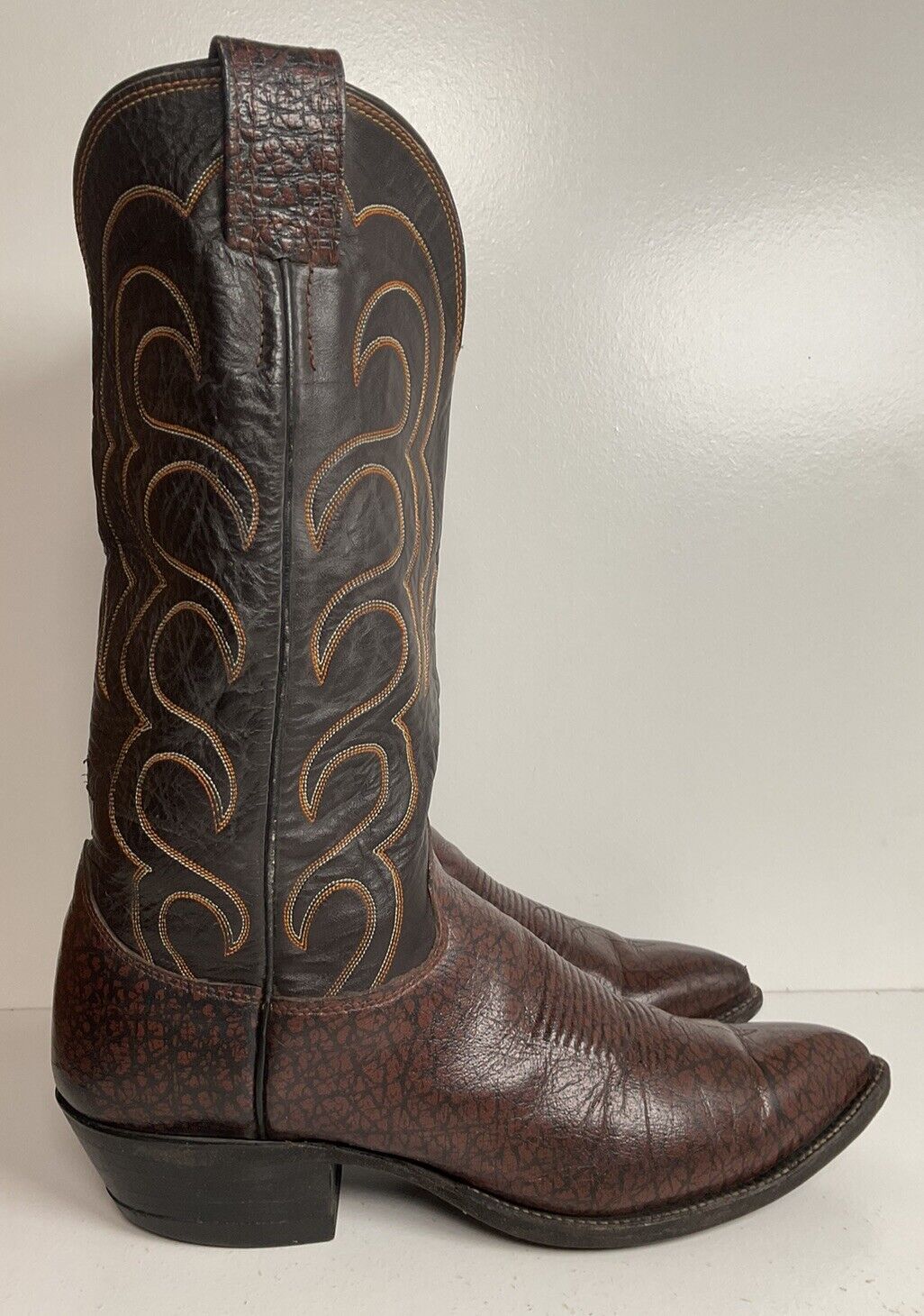 Vintage Olathe Exotic Caribou Leather Cowboy Boots 10.5 B USA Made