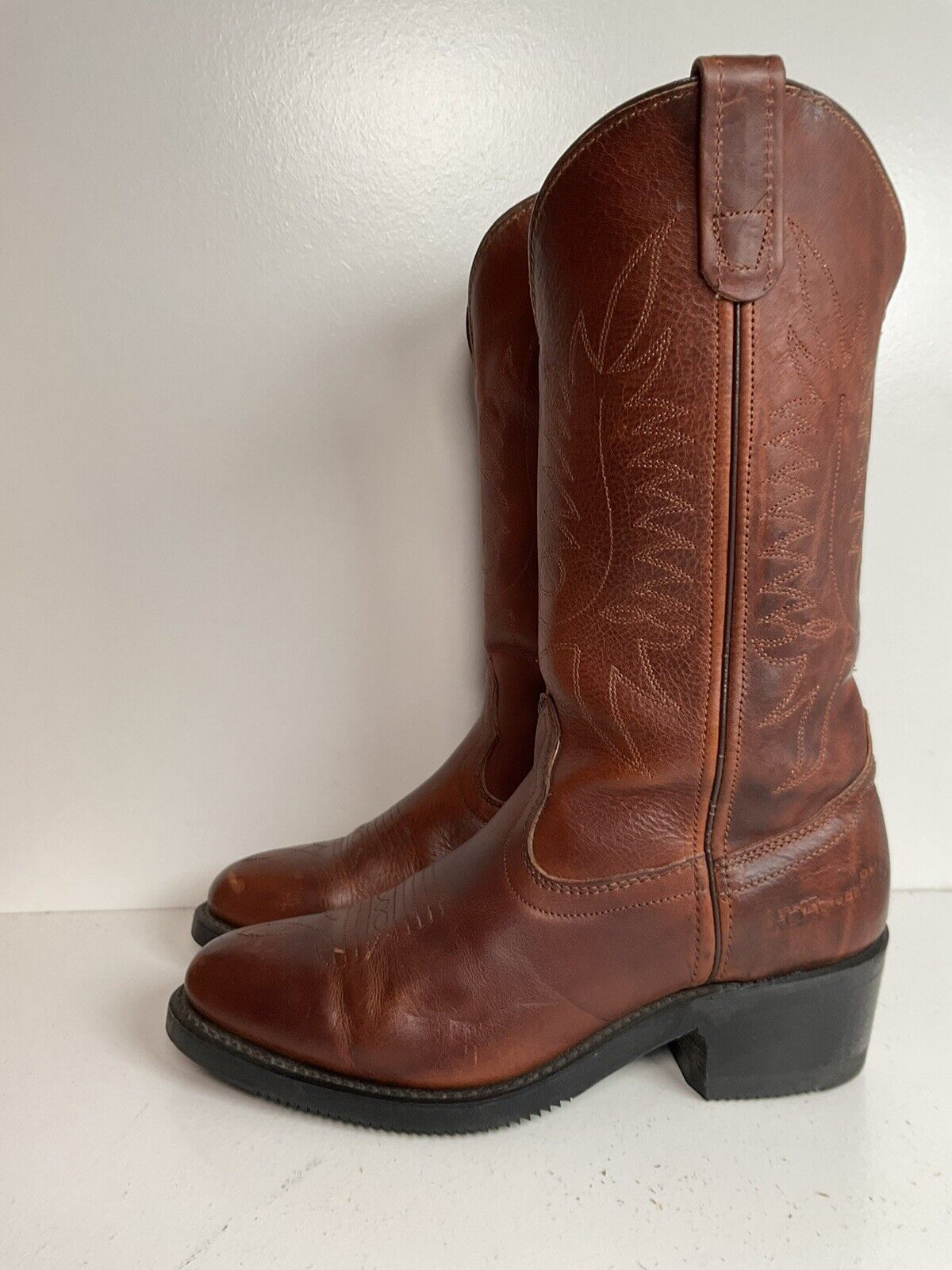 DD Tuff Brown Pull On Work Boots 8 EE Union Made Western Soft Toe