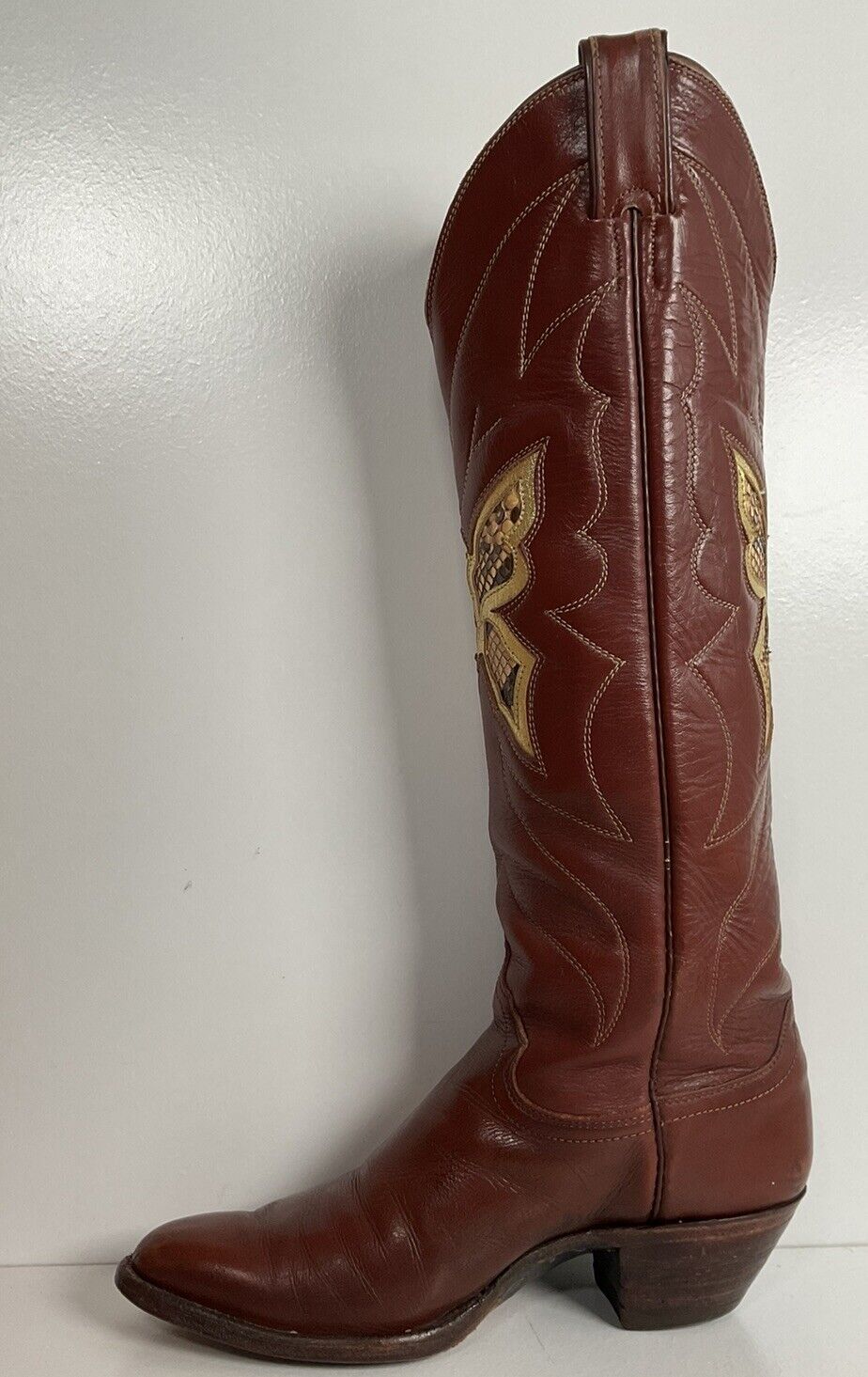 Vintage Justin Butterfly Snakeskin Inlay Cowgirl Boots 6 C Tall USA