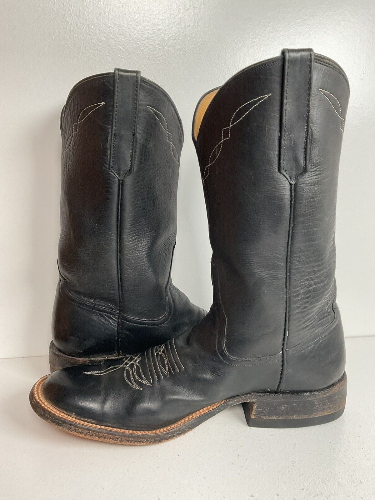 Rios Of Mercedes Black Leather Roper Boots 6.5 D USA