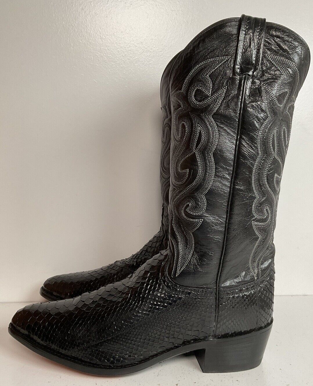 Dan Post Back Cut Python Cowboy Boots 11 D New Old Stock Classic Black