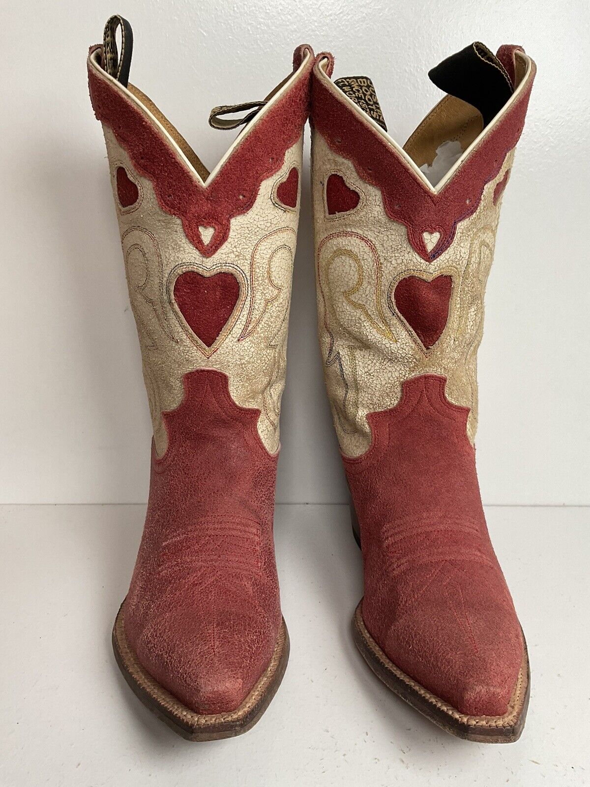 Justin Vintage Collection Cowgirl Boots 7 B Tooled Heart Inlay Crystal Suede